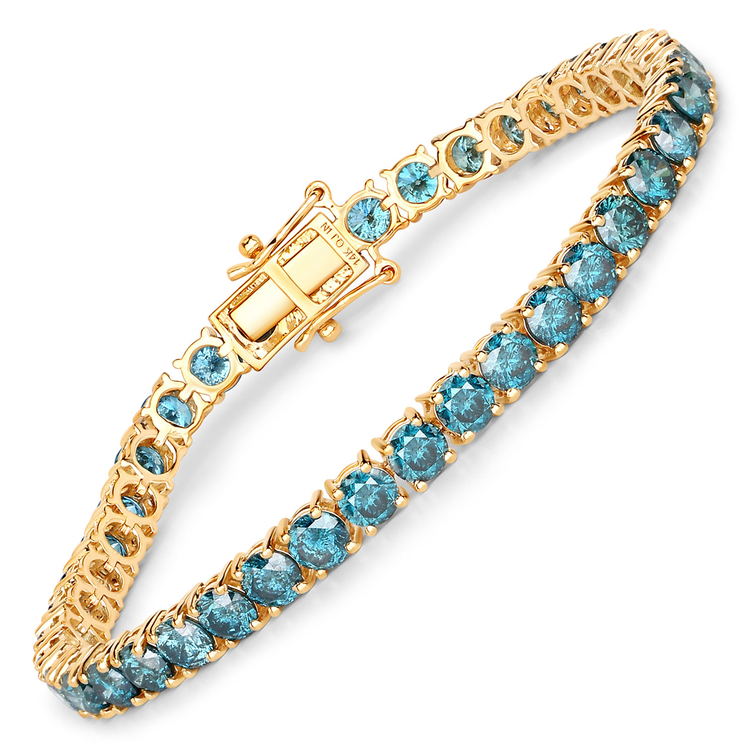12.95 Carat Genuine Blue Diamond 14K Yellow Gold Bracelet