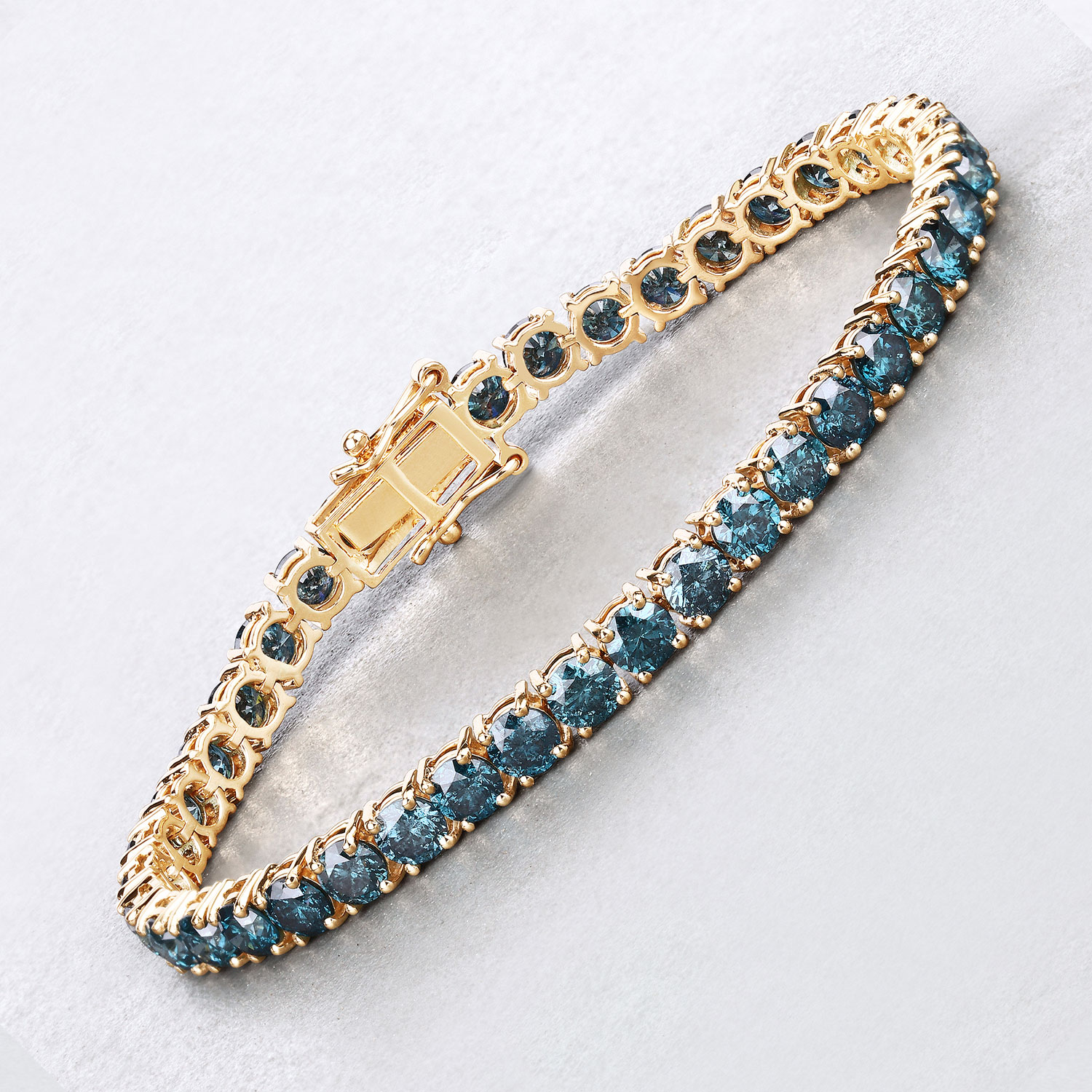 12.95 Carat Genuine Blue Diamond 14K Yellow Gold Bracelet