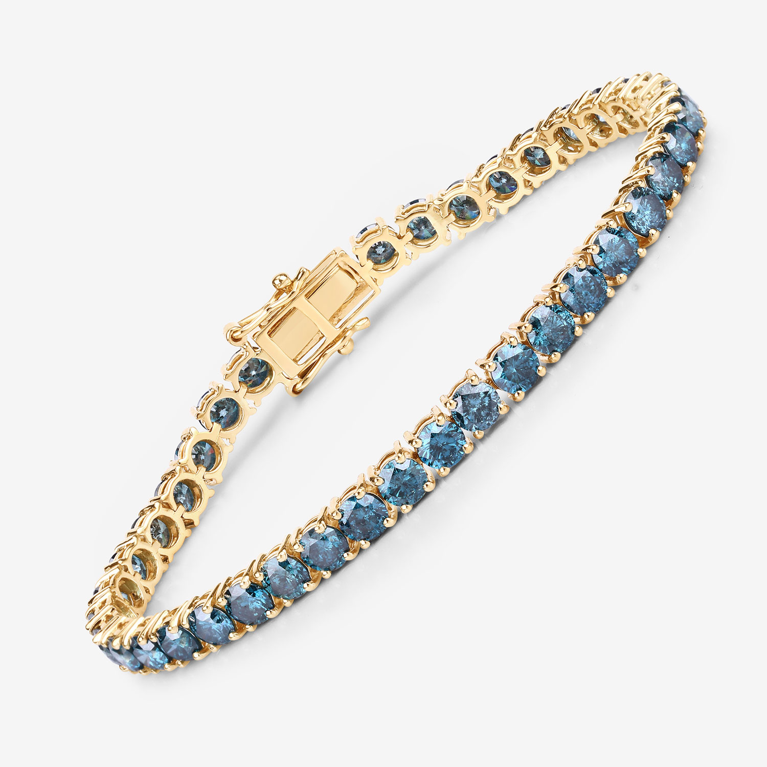 12.95 Carat Genuine Blue Diamond 14K Yellow Gold Bracelet