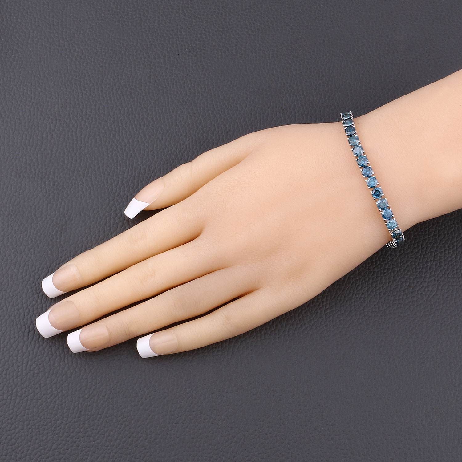 14.33 Carat Genuine Blue Diamond 14K White Gold Bracelet