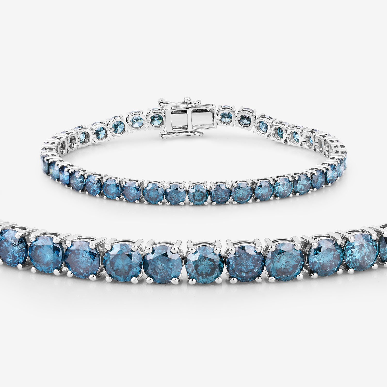 14.33 Carat Genuine Blue Diamond 14K White Gold Bracelet