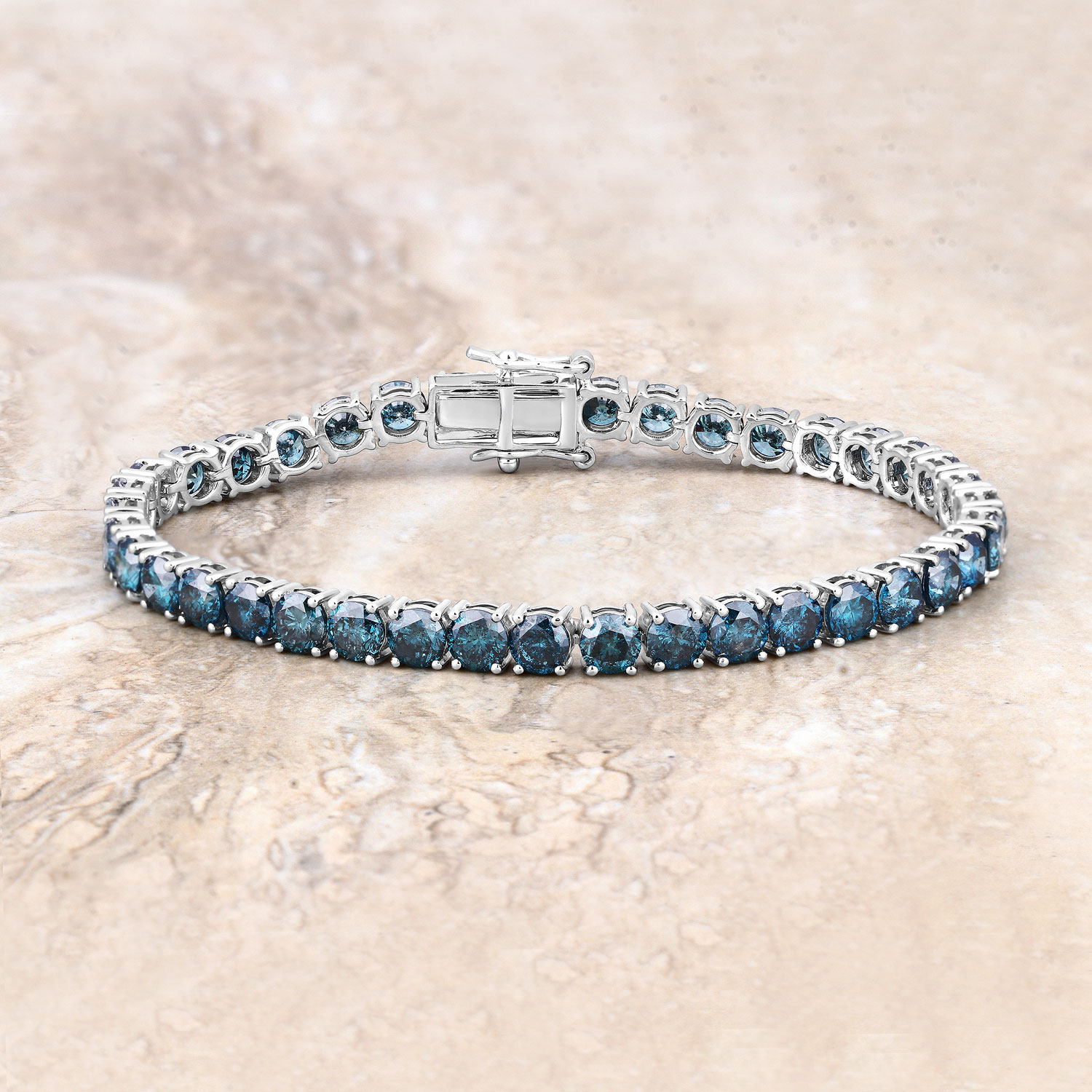 14.33 Carat Genuine Blue Diamond 14K White Gold Bracelet