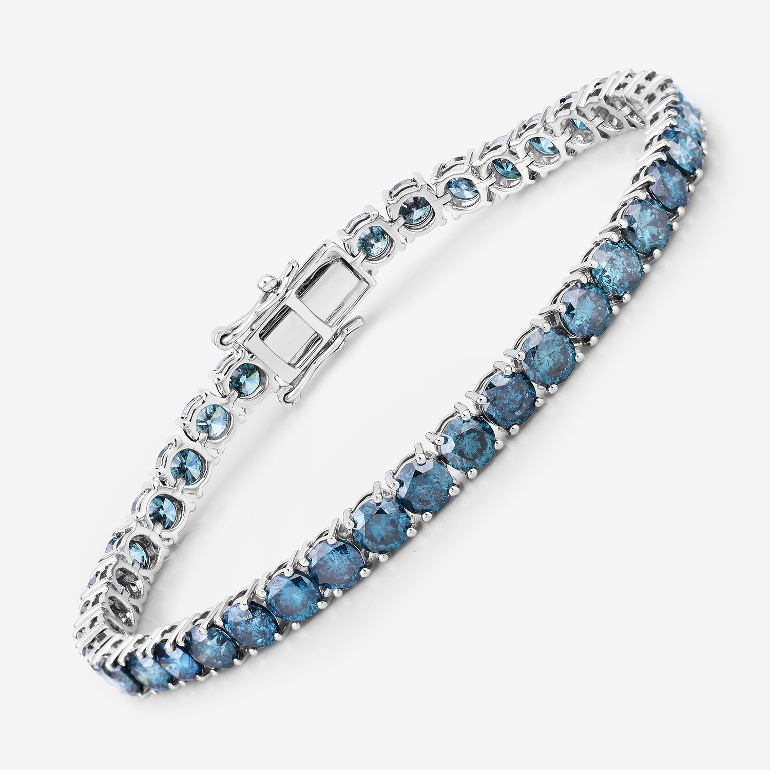14.33 Carat Genuine Blue Diamond 14K White Gold Bracelet