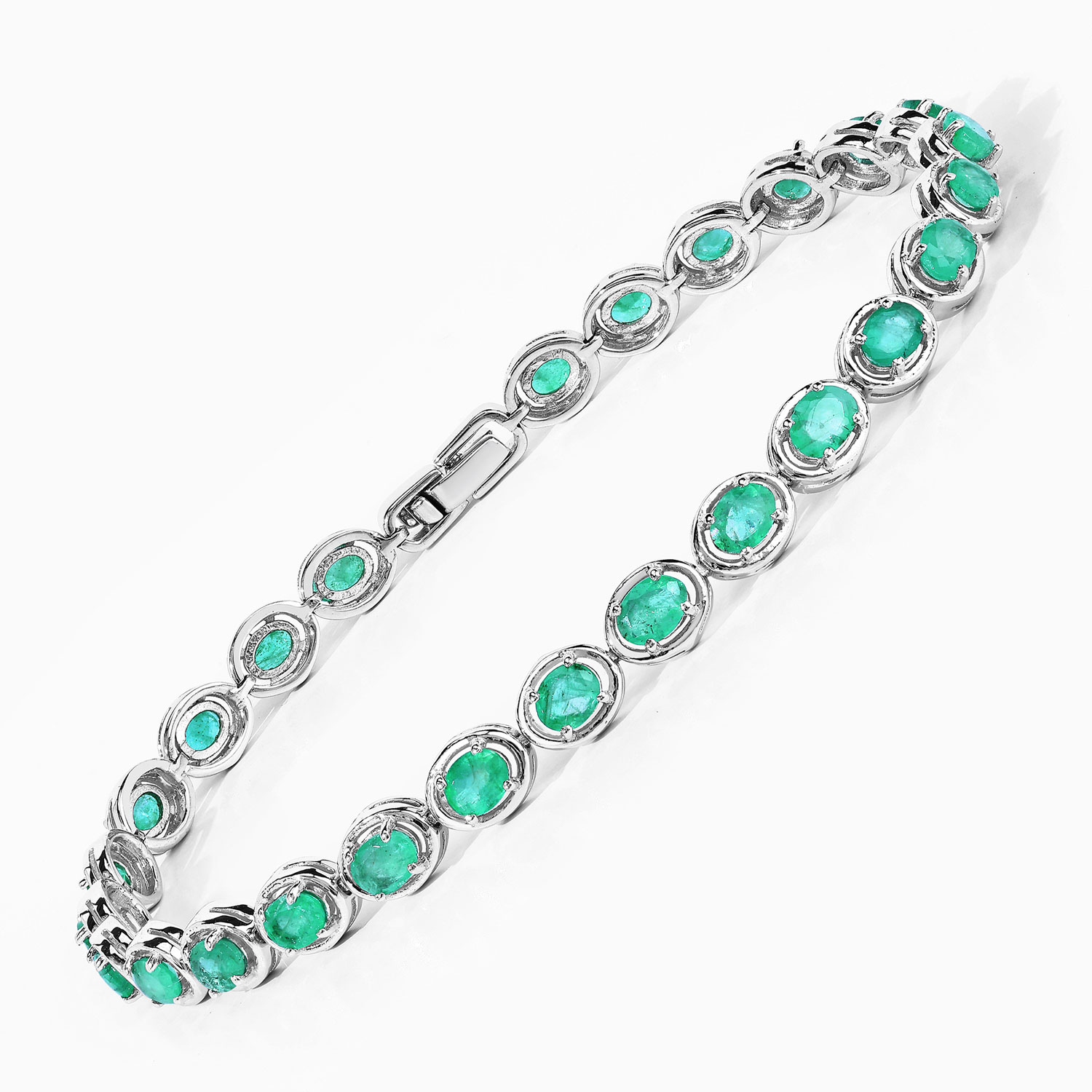 3.64 Carat Genuine Emerald .925 Sterling Silver Bracelet
