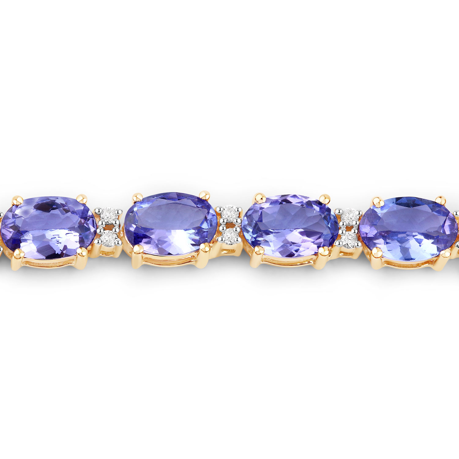10.87 Carat Genuine Tanzanite and White Diamond 14K Yellow Gold Bracelet