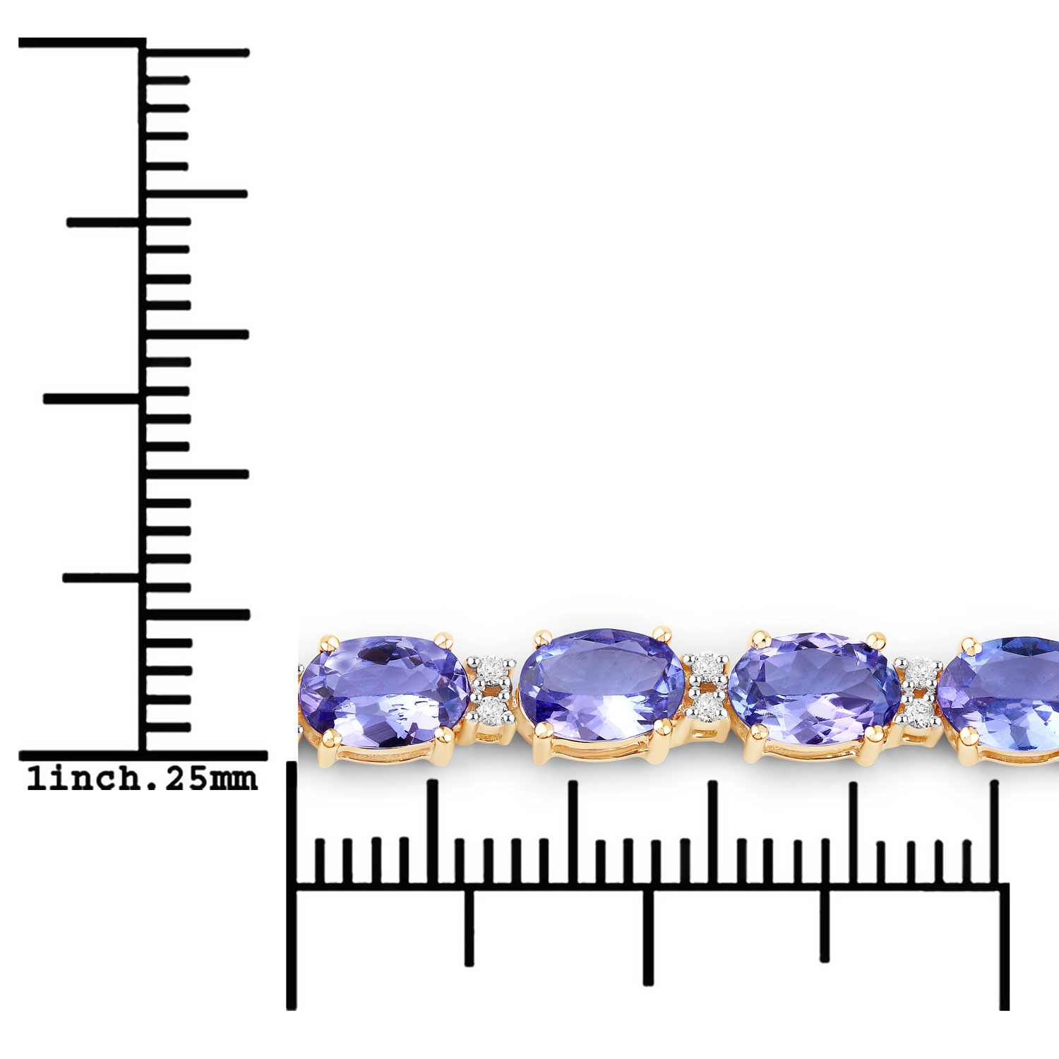 10.87 Carat Genuine Tanzanite and White Diamond 14K Yellow Gold Bracelet
