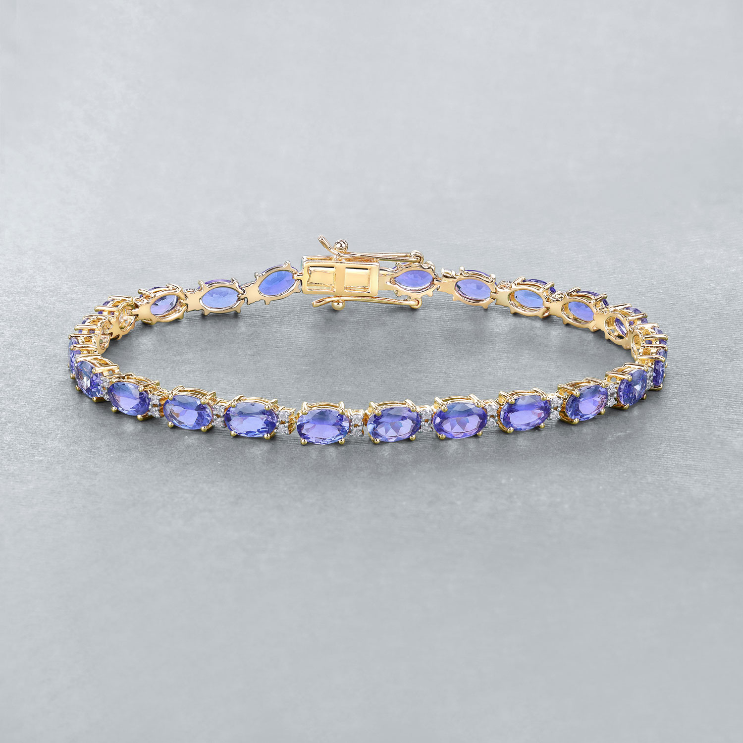 10.87 Carat Genuine Tanzanite and White Diamond 14K Yellow Gold Bracelet