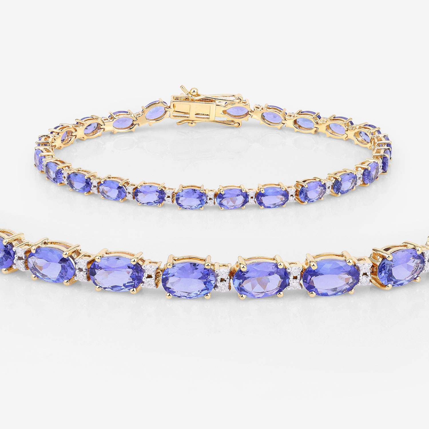 10.87 Carat Genuine Tanzanite and White Diamond 14K Yellow Gold Bracelet