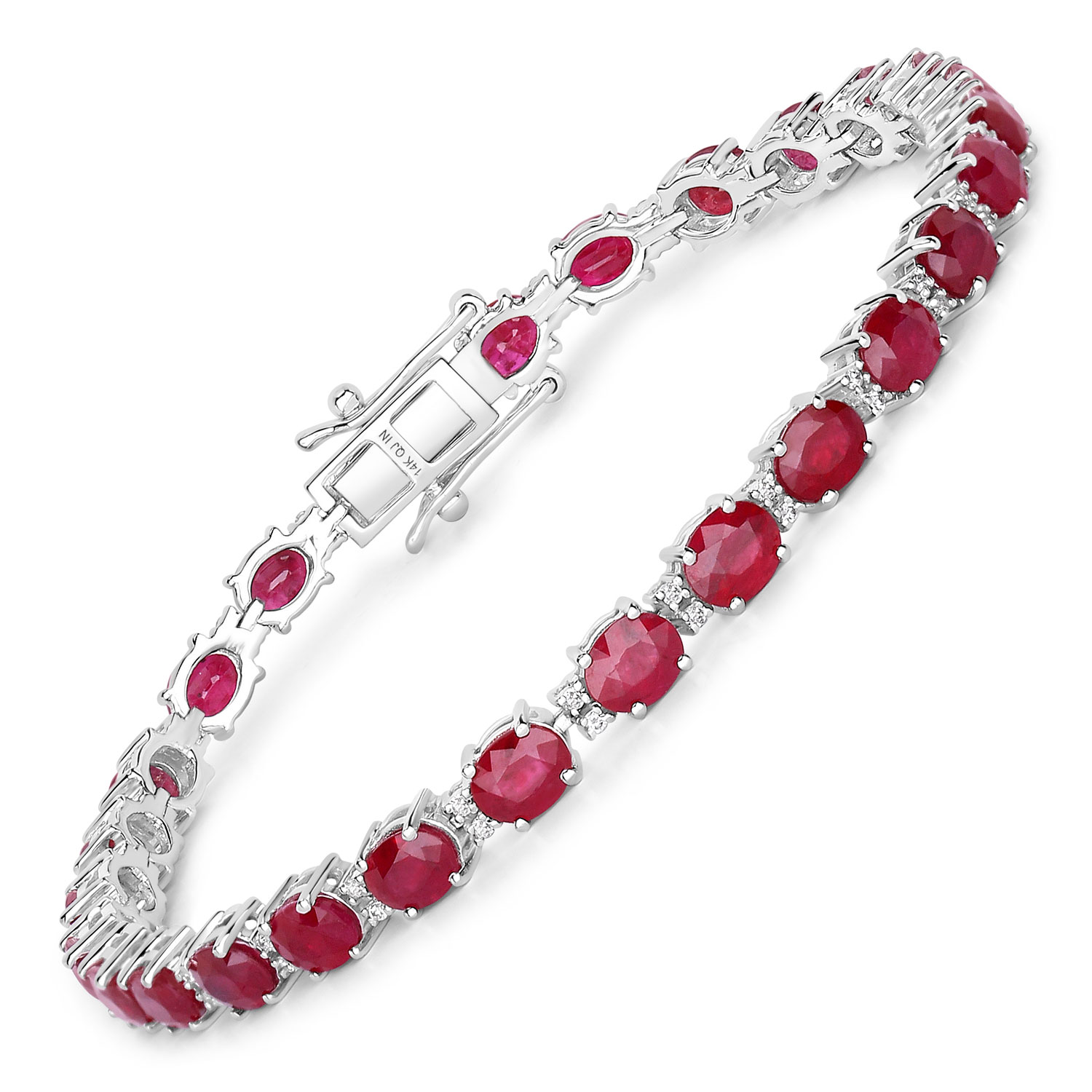 8.35 Carat Genuine Mozambique Ruby and White Diamond 14K White Gold Bracelet