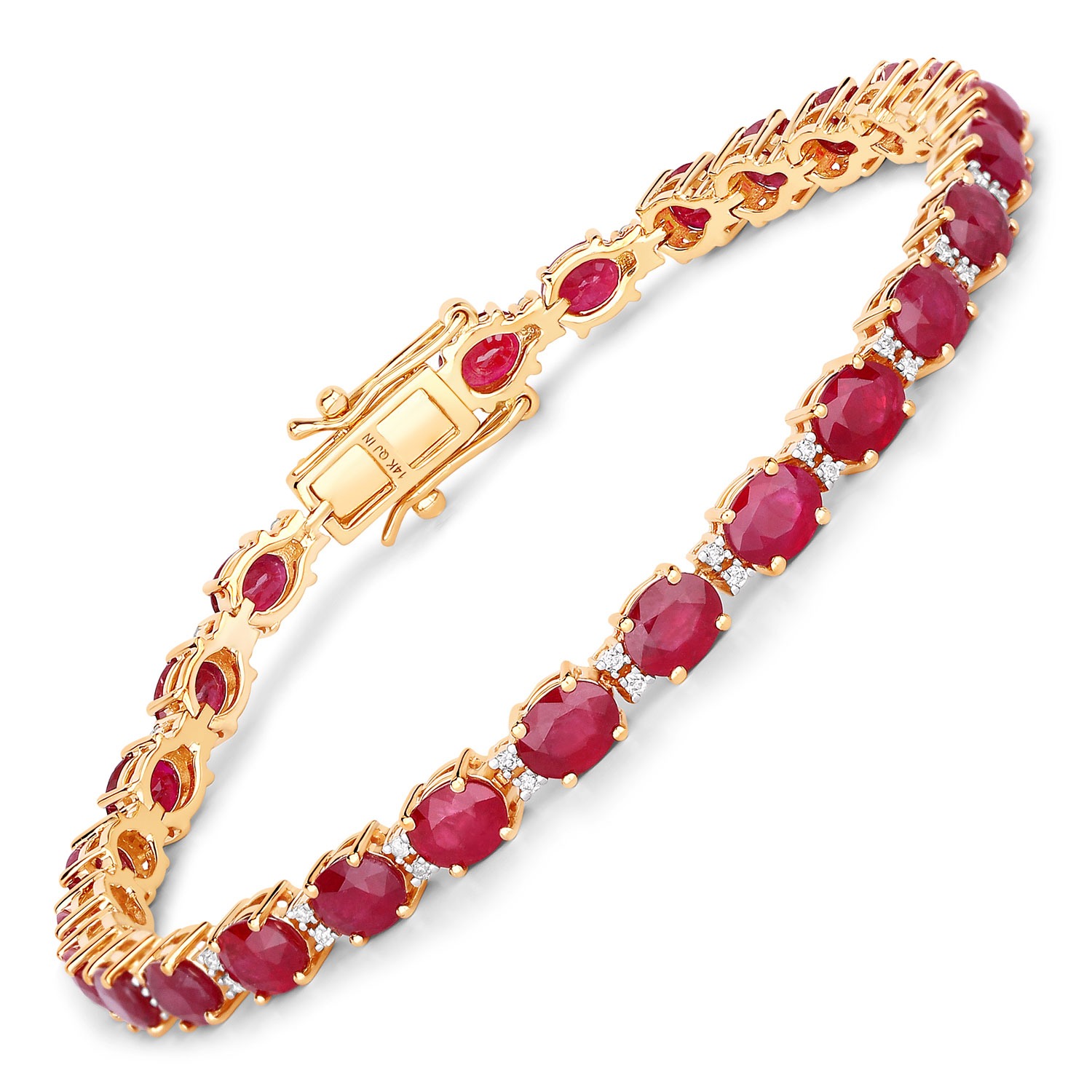 8.35 Carat Genuine Mozambique Ruby and White Diamond 14K Yellow Gold Bracelet