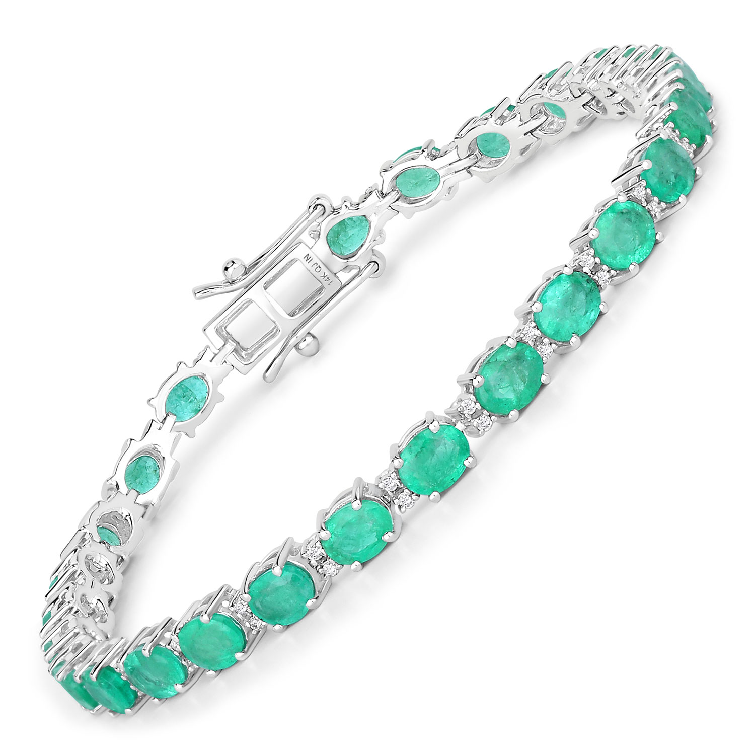 8.35 Carat Genuine Zambian Emerald and White Diamond 14K White Gold Bracelet