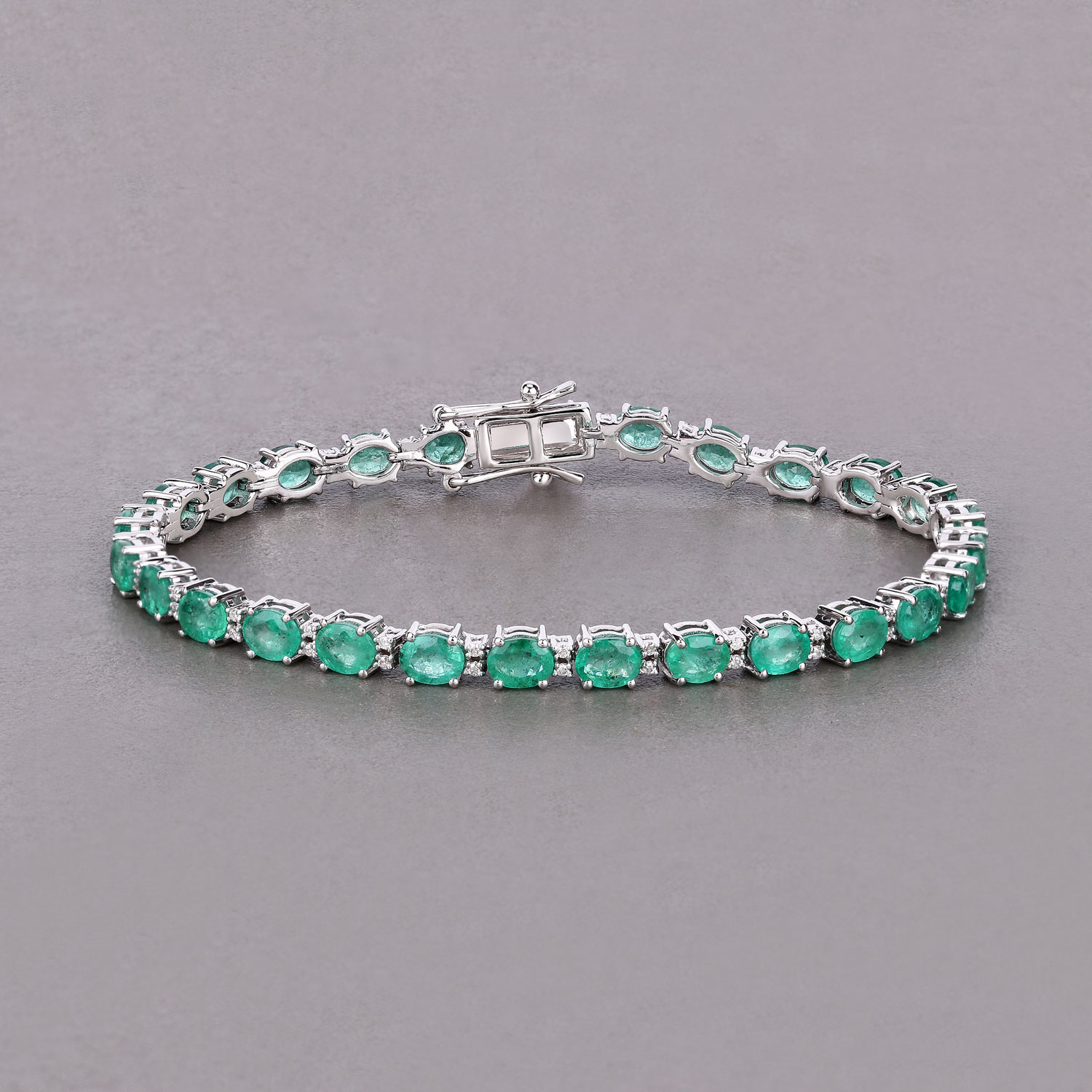 8.35 Carat Genuine Zambian Emerald and White Diamond 14K White Gold Bracelet