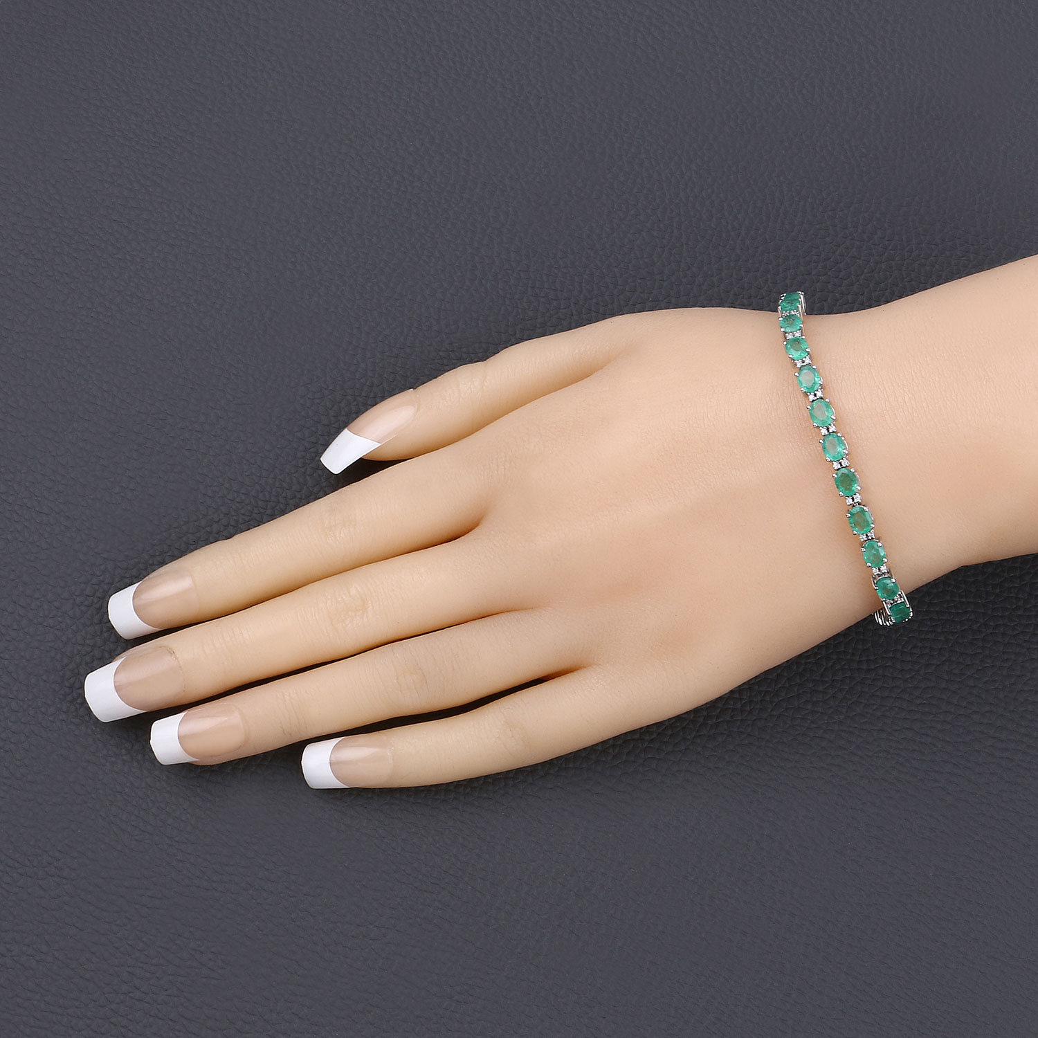 8.35 Carat Genuine Zambian Emerald and White Diamond 14K White Gold Bracelet