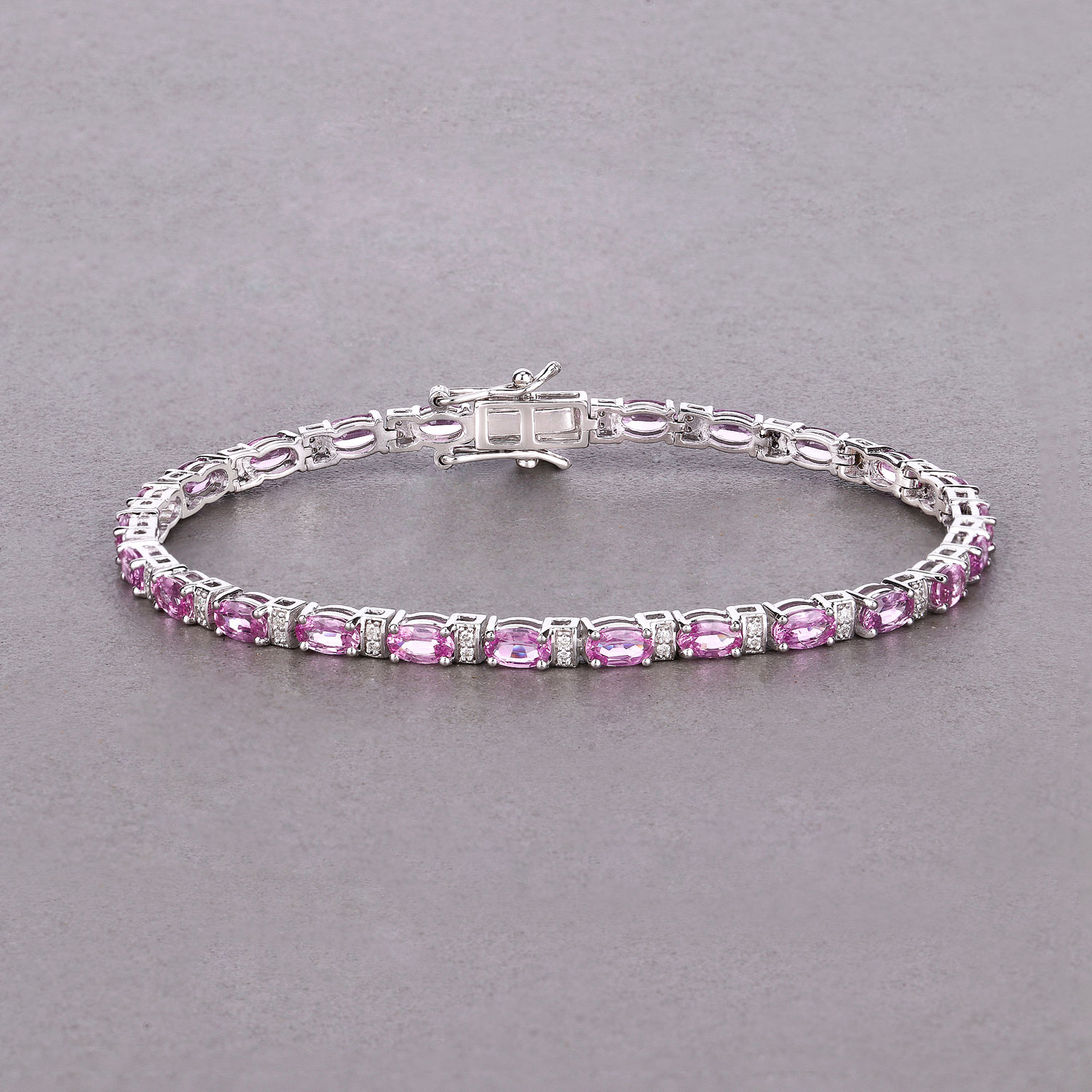 5.73 Carat Genuine Pink Sapphire and White Diamond 14K White Gold Bracelet