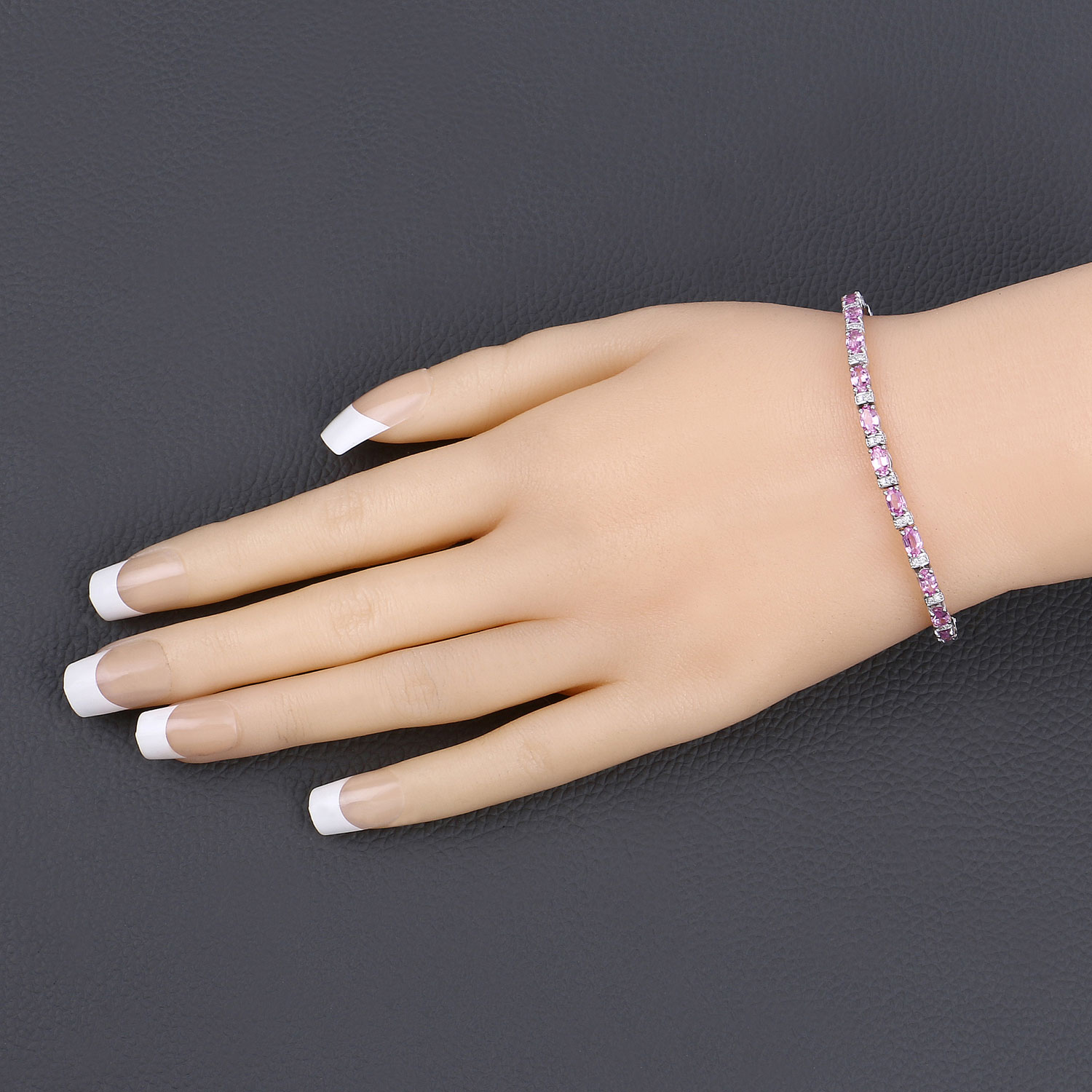 5.73 Carat Genuine Pink Sapphire and White Diamond 14K White Gold Bracelet