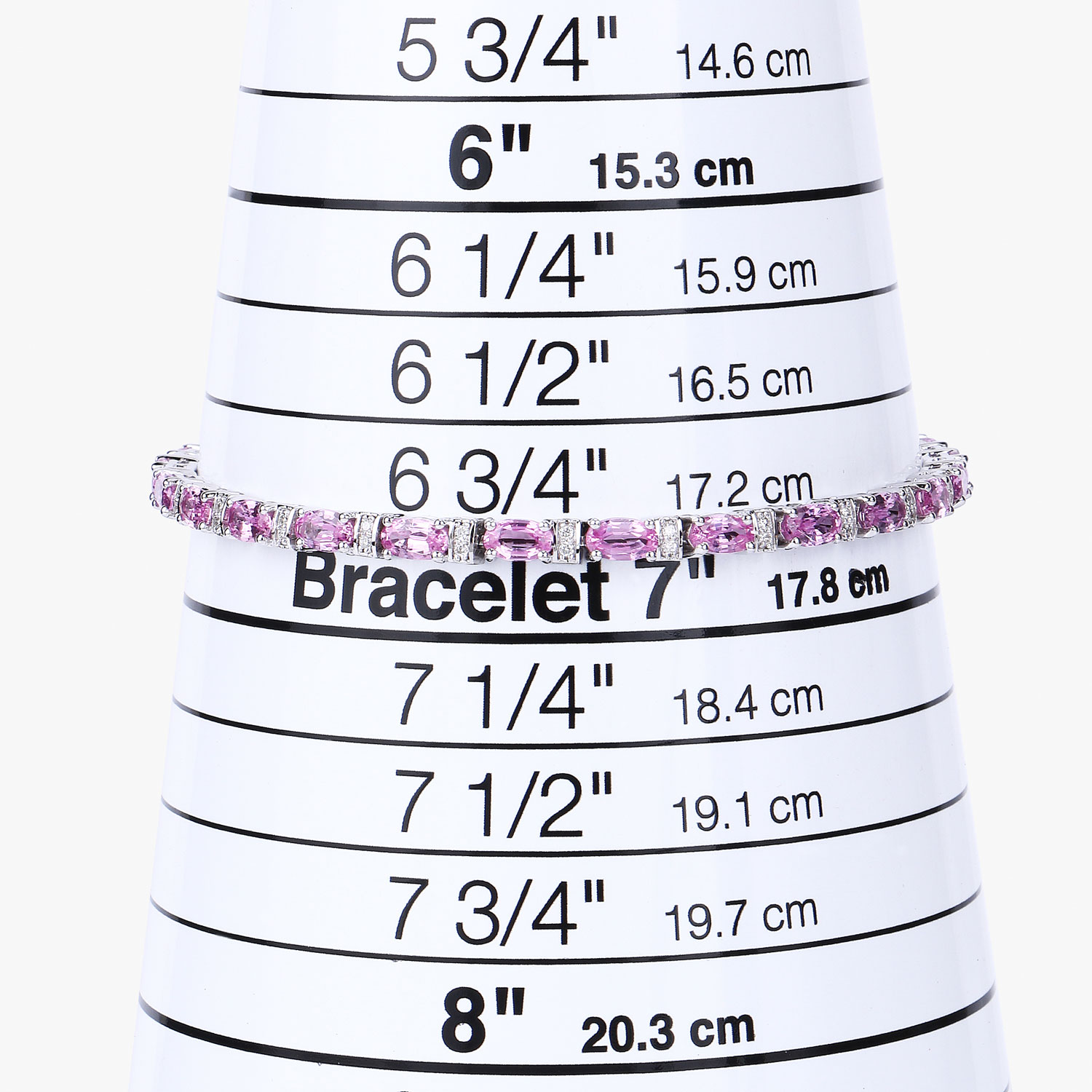 5.73 Carat Genuine Pink Sapphire and White Diamond 14K White Gold Bracelet