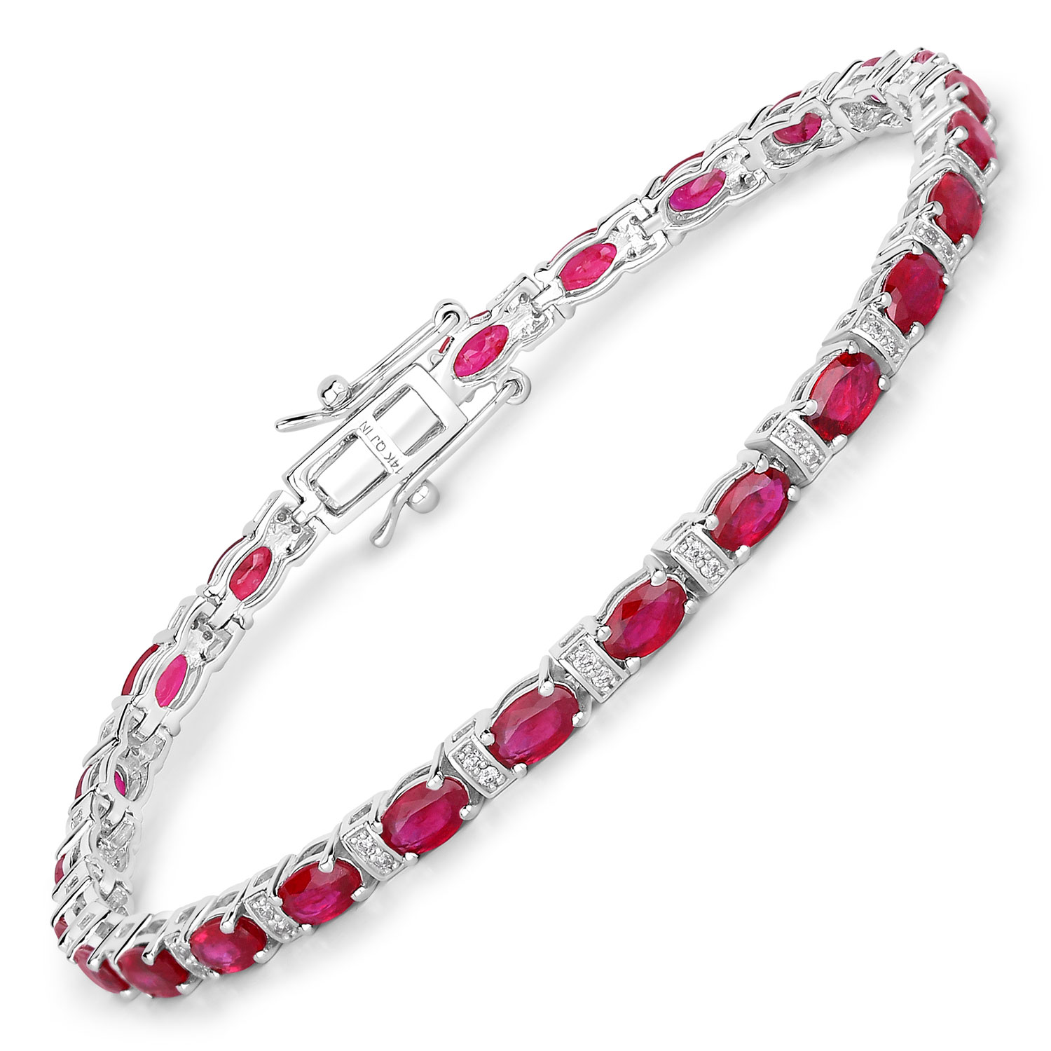 6.98 Carat Genuine Mozambique Ruby and White Diamond 14K White Gold Bracelet