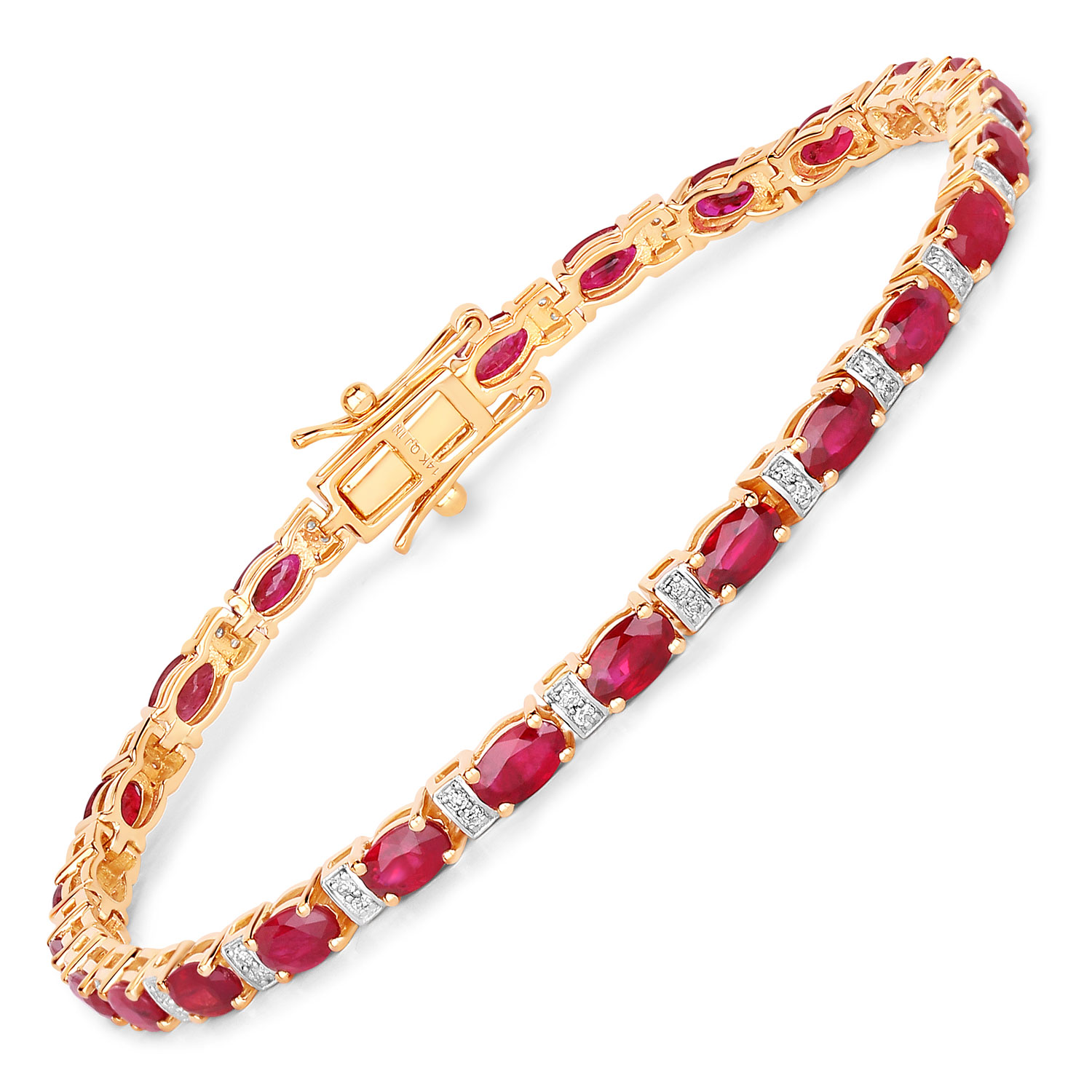 6.98 Carat Genuine Mozambique Ruby and White Diamond 14K Yellow Gold Bracelet
