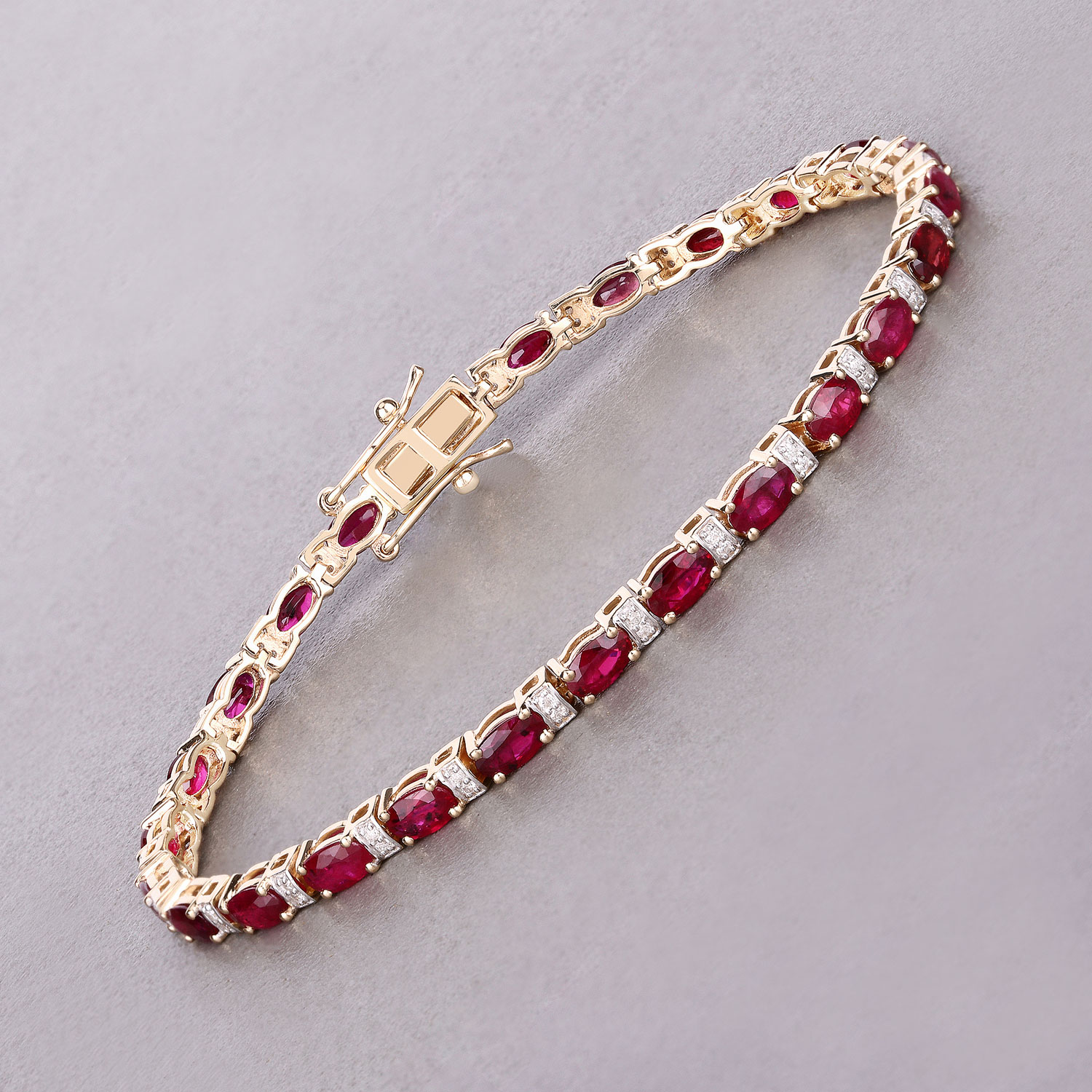6.98 Carat Genuine Mozambique Ruby and White Diamond 14K Yellow Gold Bracelet