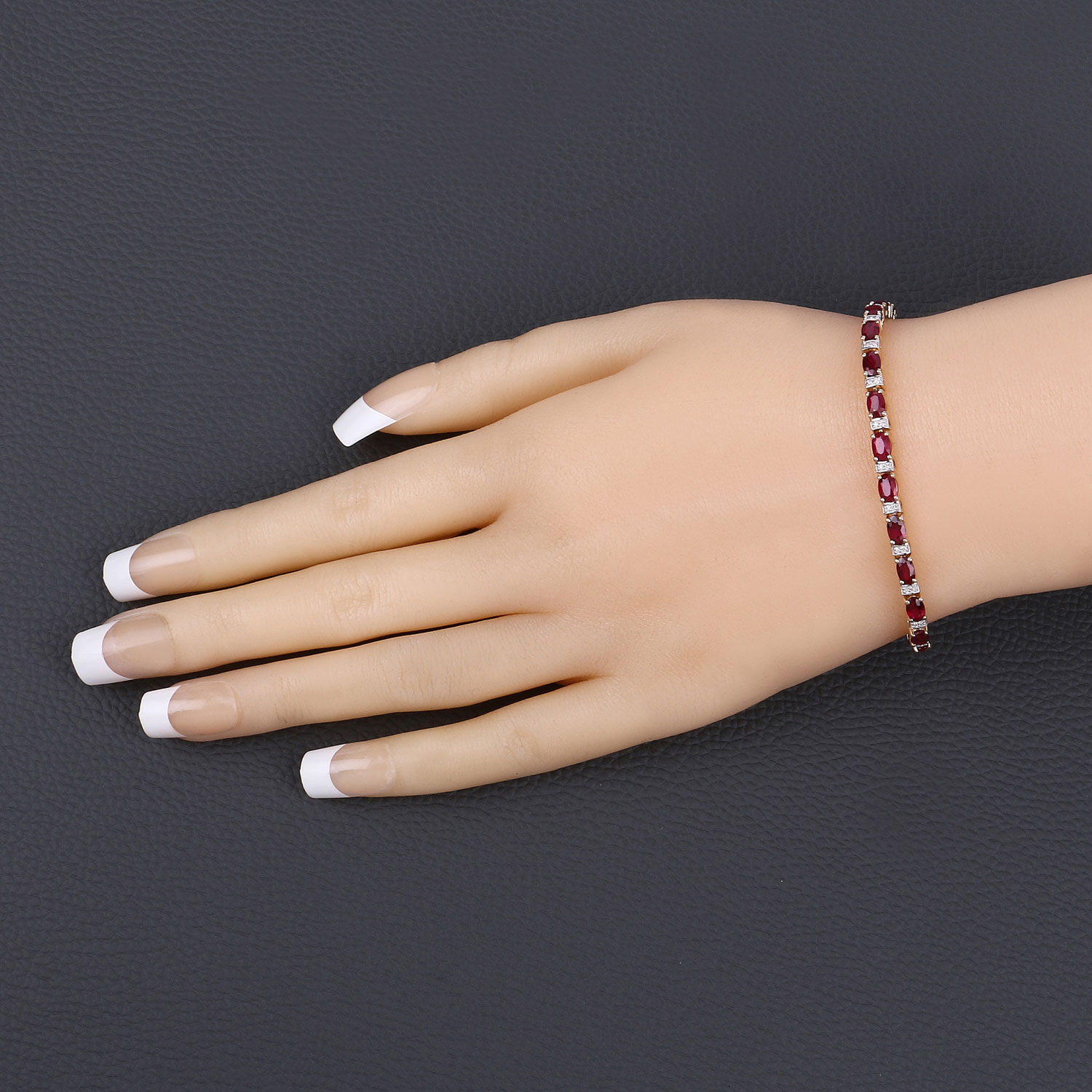 6.98 Carat Genuine Mozambique Ruby and White Diamond 14K Yellow Gold Bracelet