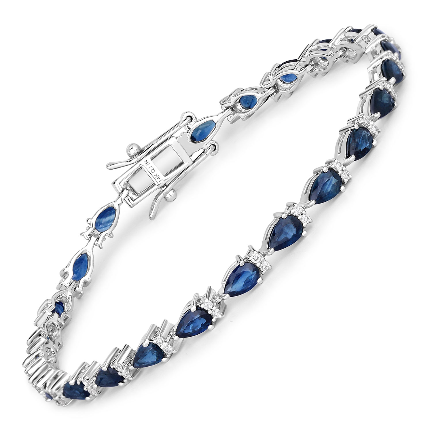 5.40 Carat Genuine Blue Sapphire and White Diamond 14K White Gold Bracelet