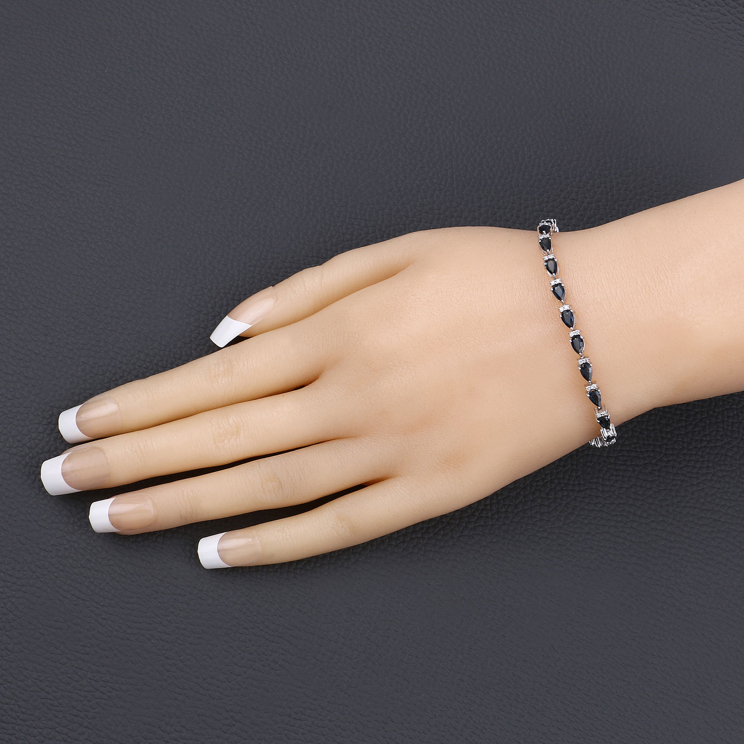 5.40 Carat Genuine Blue Sapphire and White Diamond 14K White Gold Bracelet