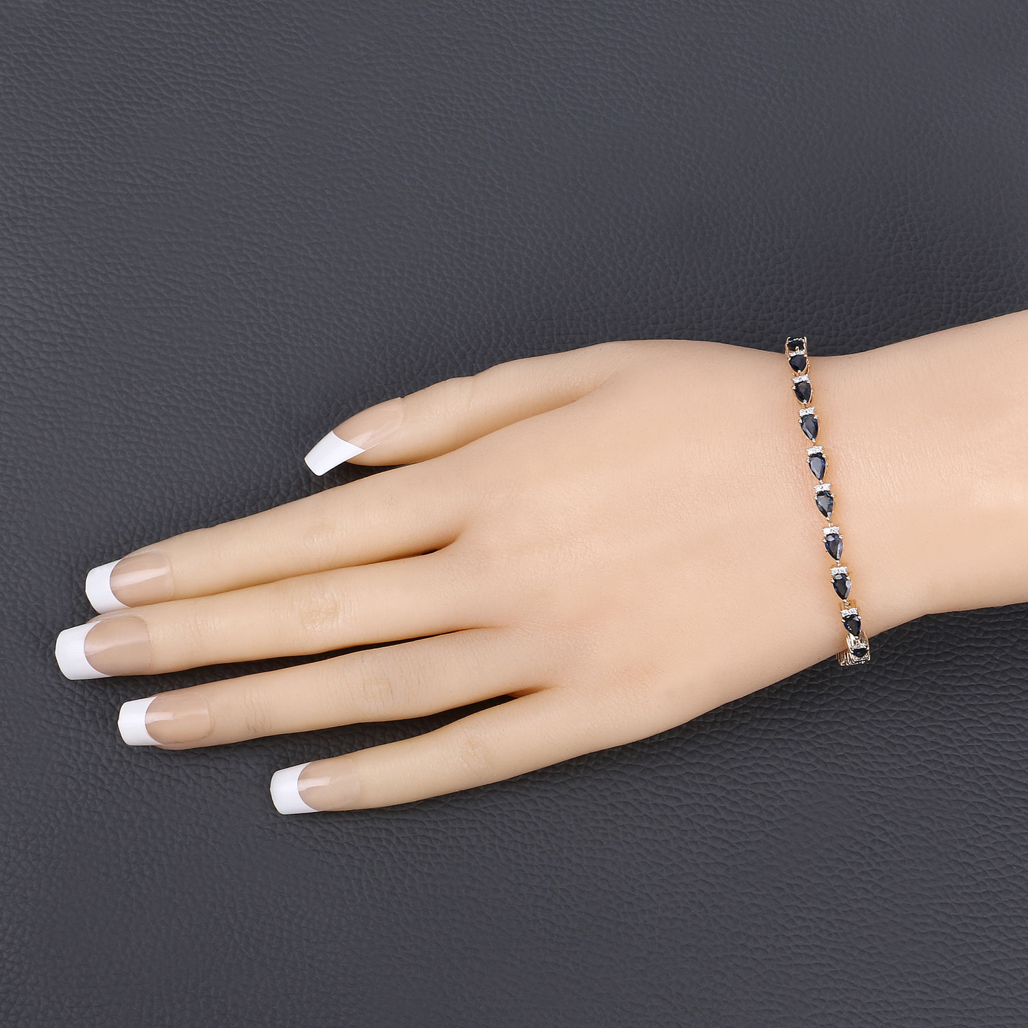 5.40 Carat Genuine Blue Sapphire and White Diamond 14K Yellow Gold Bracelet