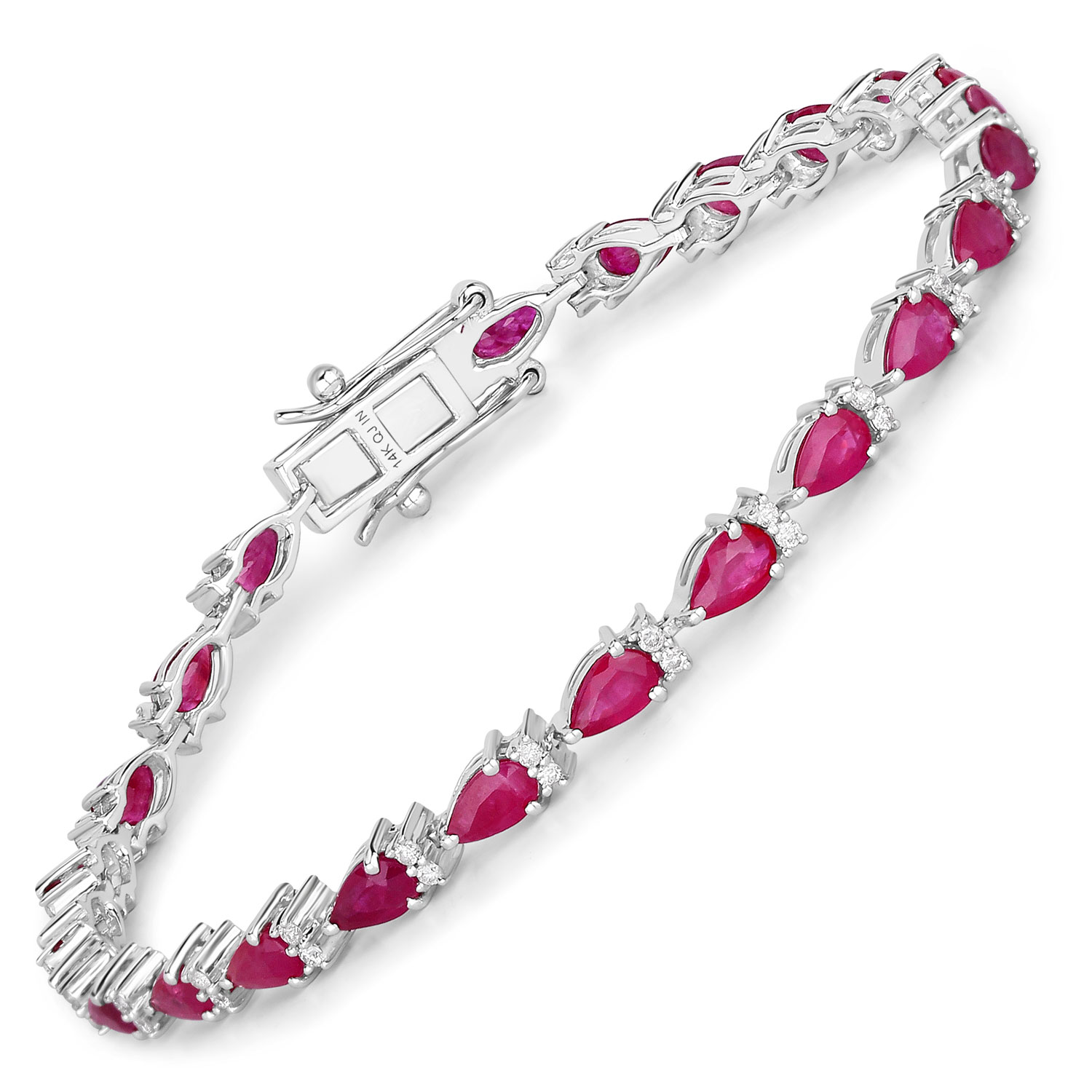 6.65 Carat Genuine Mozambique Ruby and White Diamond 14K White Gold Bracelet