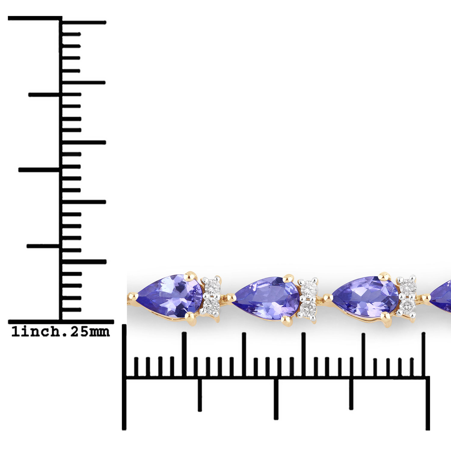 5.65 Carat Genuine Tanzanite and White Diamond 14K Yellow Gold Bracelet