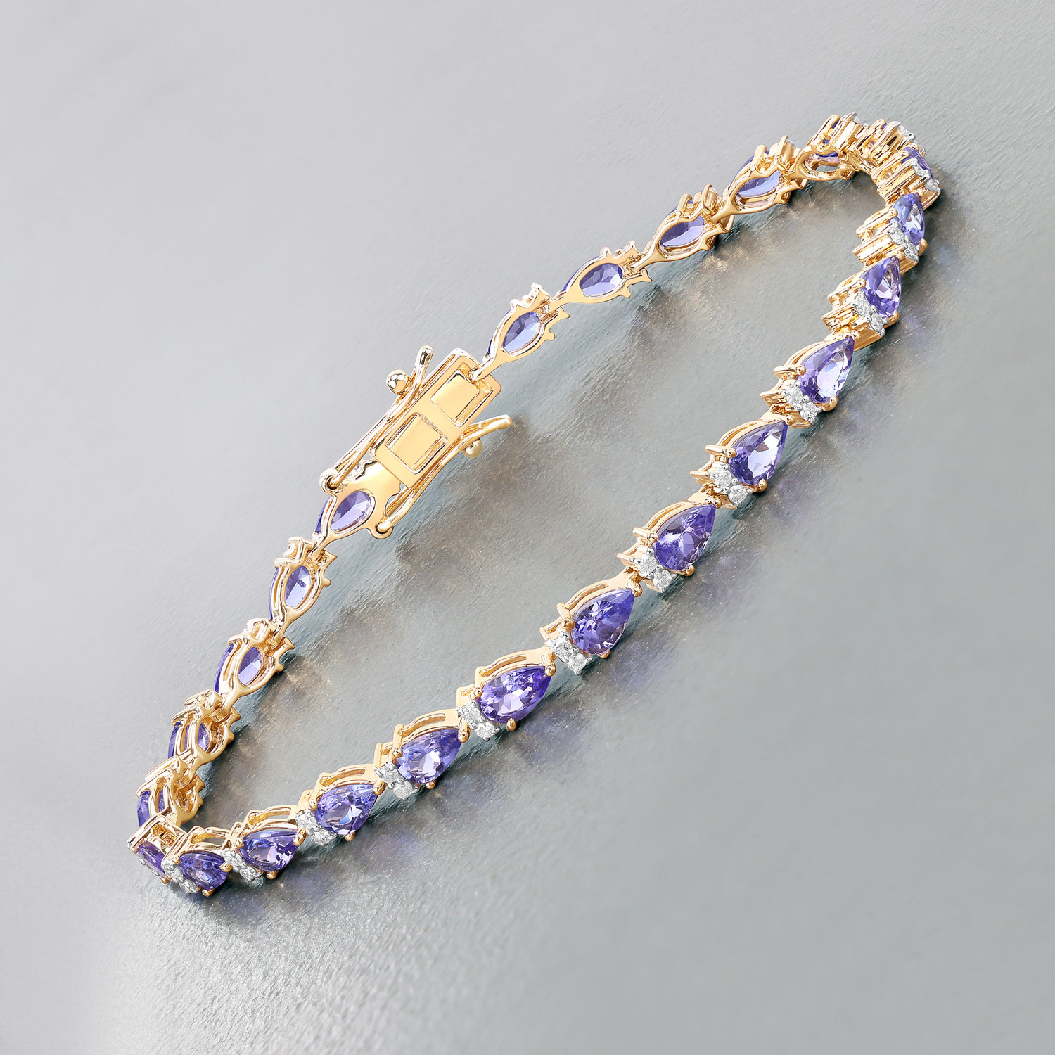 5.65 Carat Genuine Tanzanite and White Diamond 14K Yellow Gold Bracelet