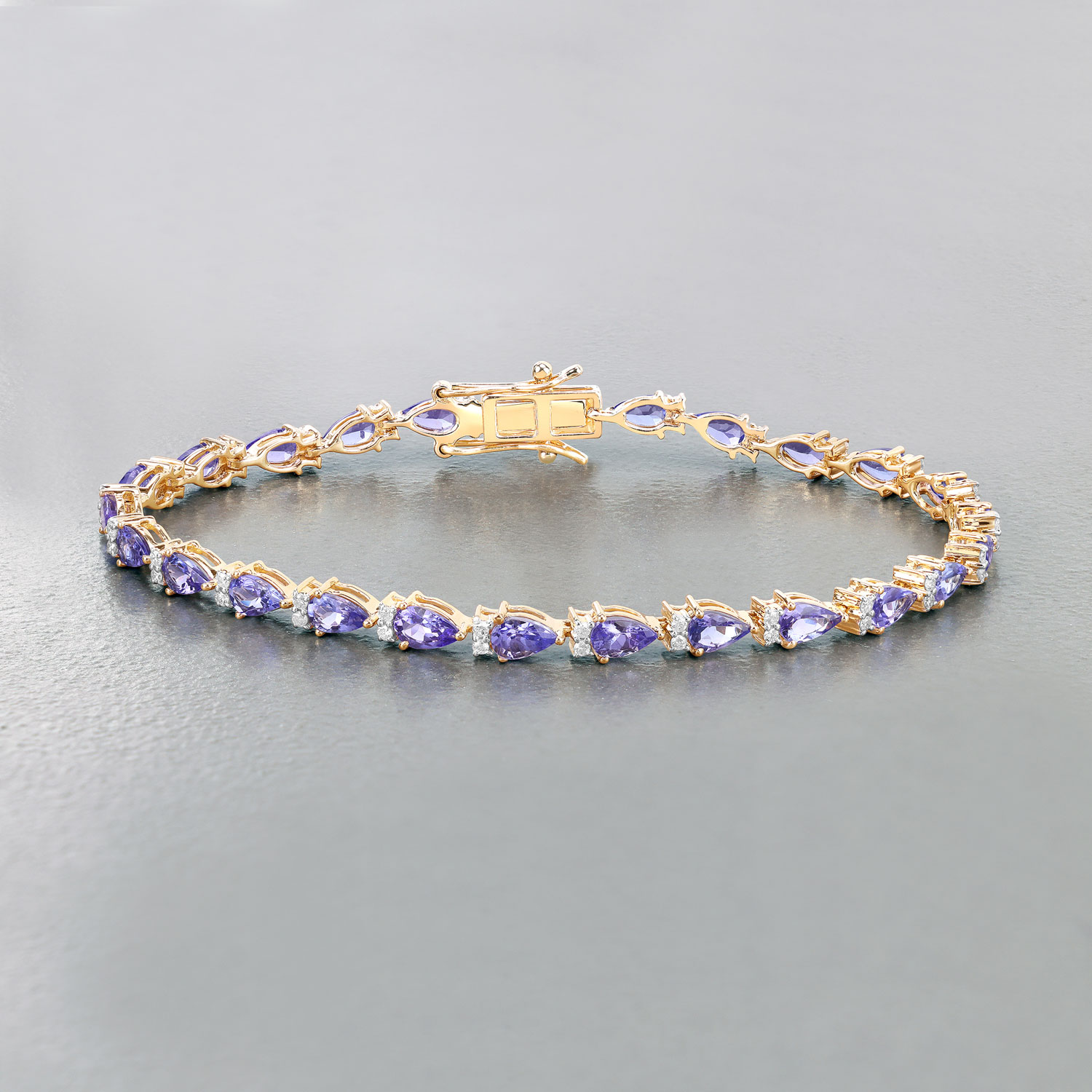 5.65 Carat Genuine Tanzanite and White Diamond 14K Yellow Gold Bracelet