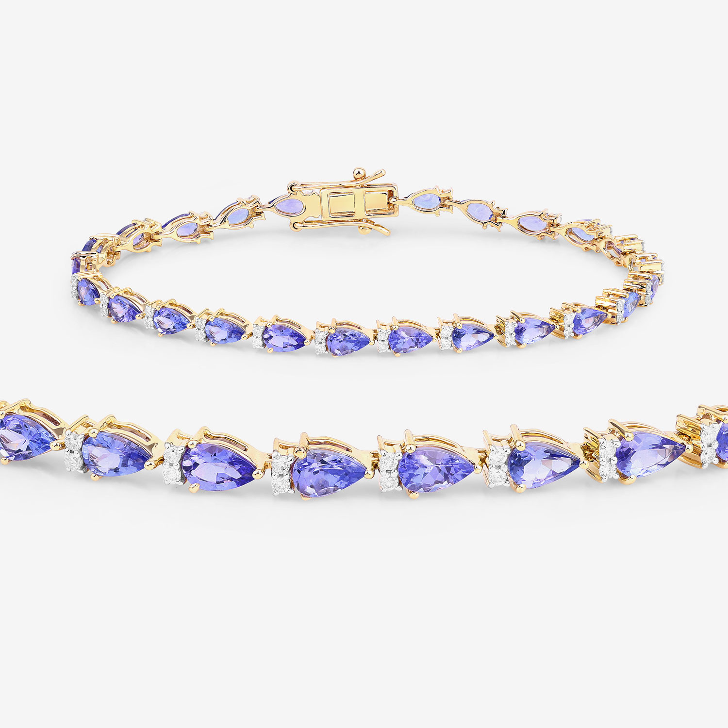 5.65 Carat Genuine Tanzanite and White Diamond 14K Yellow Gold Bracelet