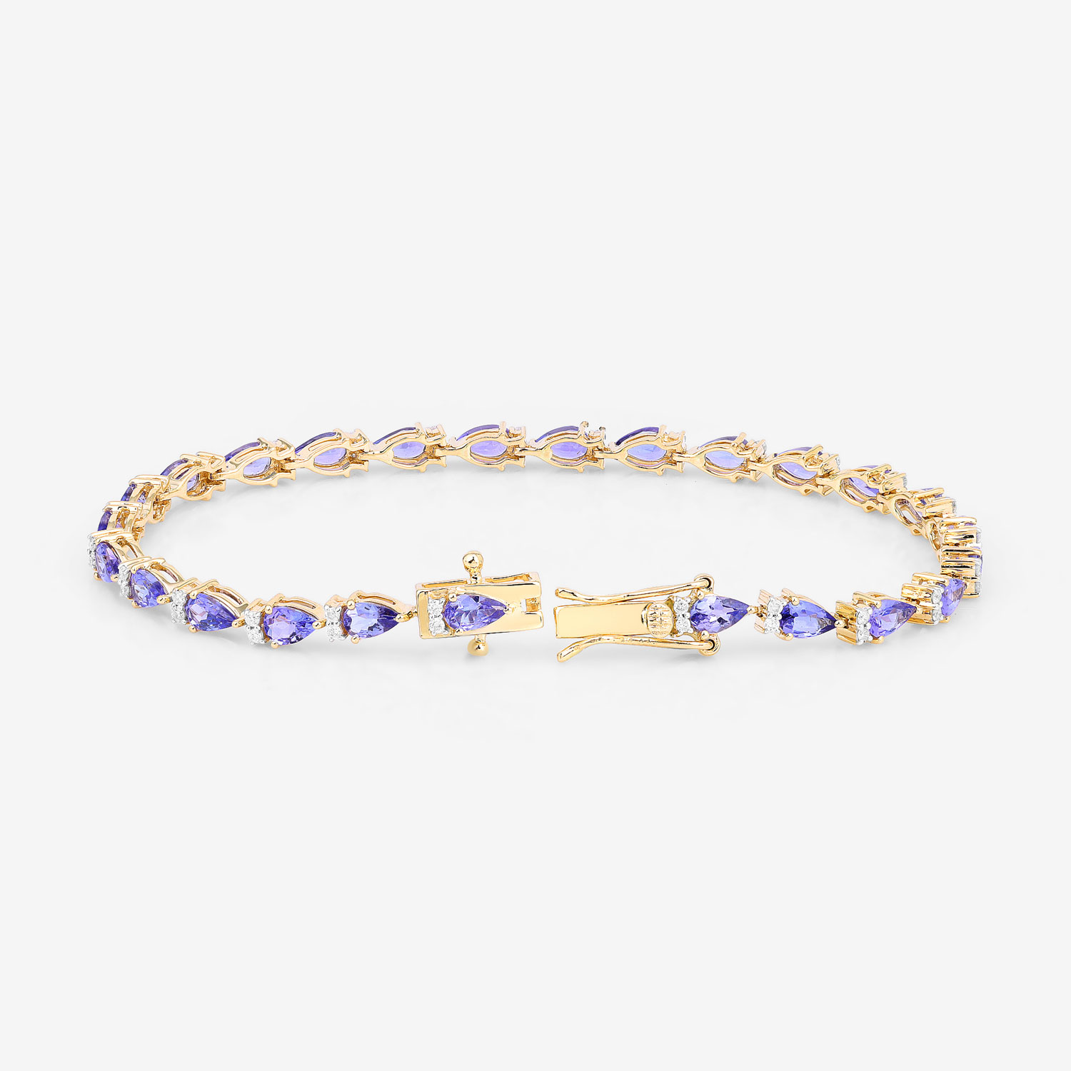 5.65 Carat Genuine Tanzanite and White Diamond 14K Yellow Gold Bracelet