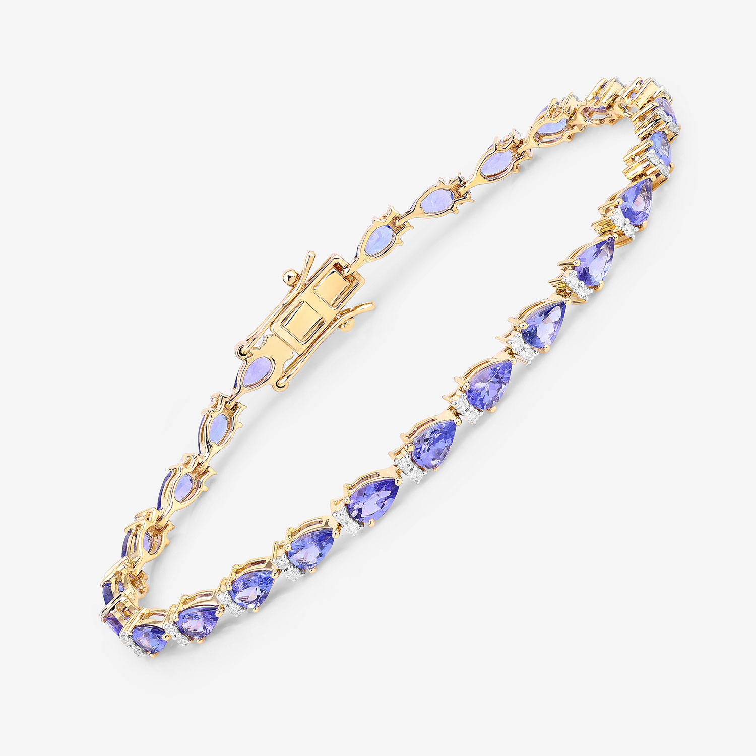 5.65 Carat Genuine Tanzanite and White Diamond 14K Yellow Gold Bracelet