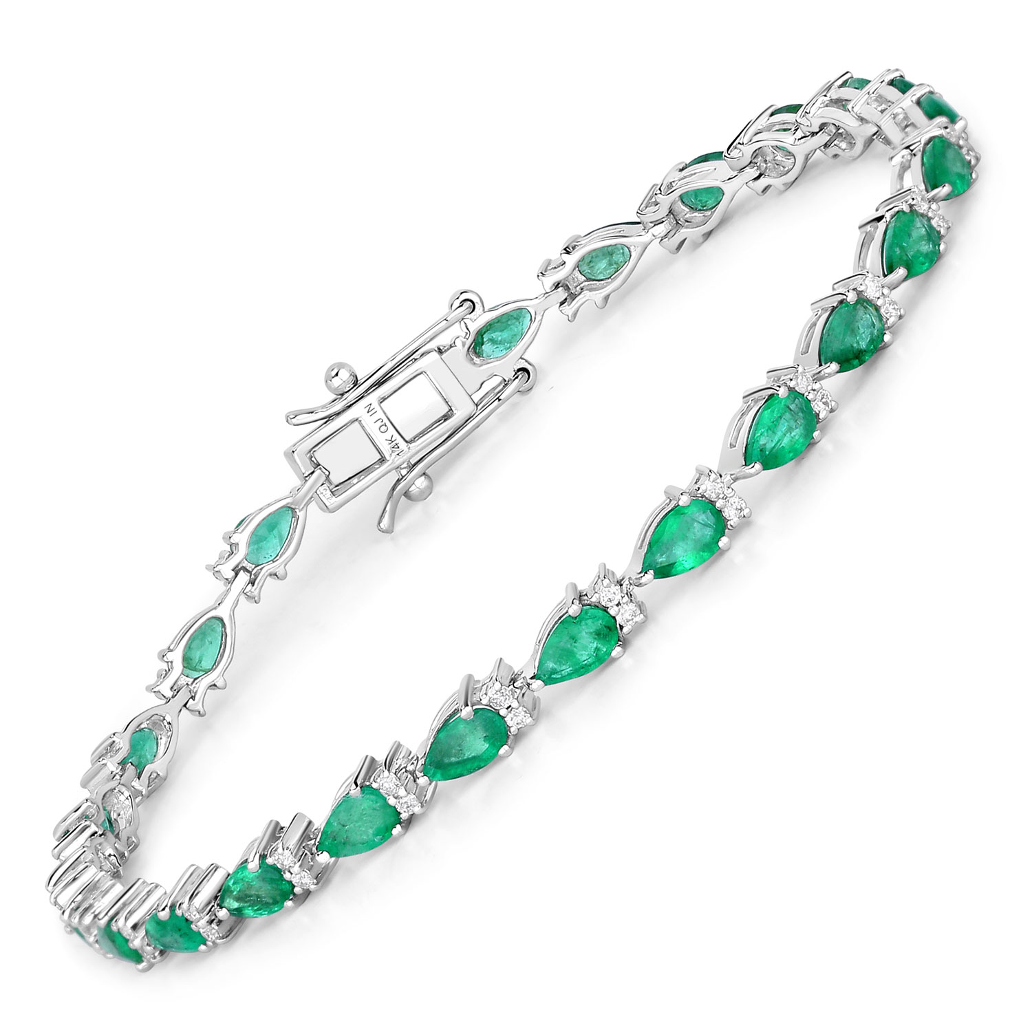 4.65 Carat Genuine Zambian Emerald and White Diamond 14K White Gold Bracelet