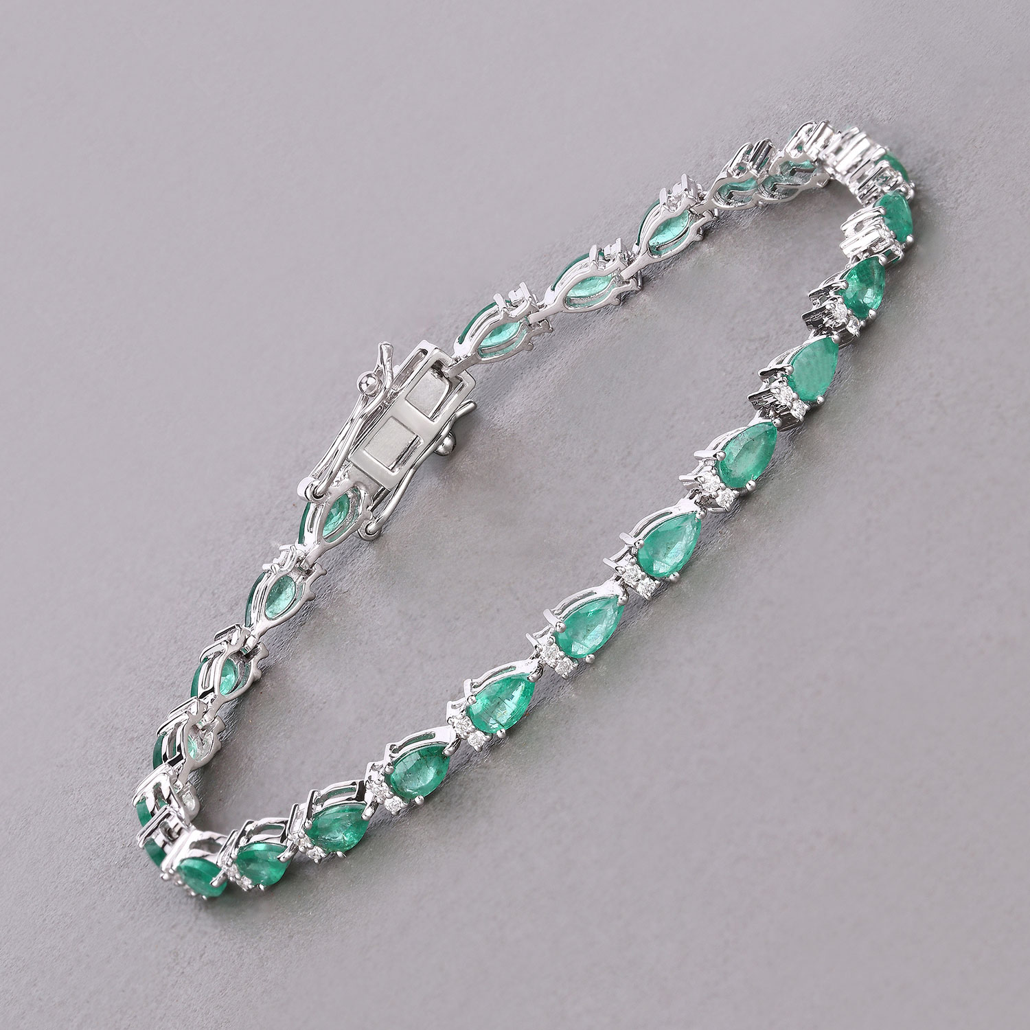 4.65 Carat Genuine Zambian Emerald and White Diamond 14K White Gold Bracelet