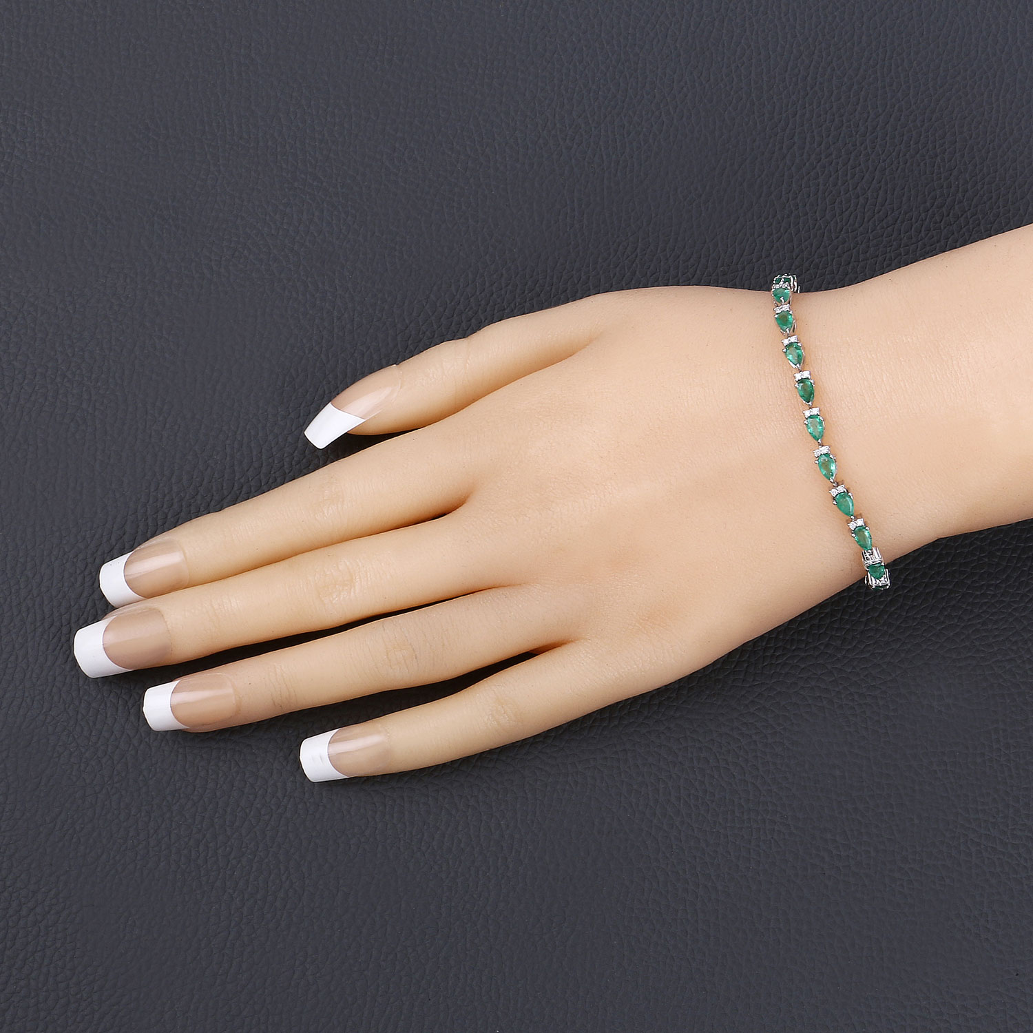 4.65 Carat Genuine Zambian Emerald and White Diamond 14K White Gold Bracelet