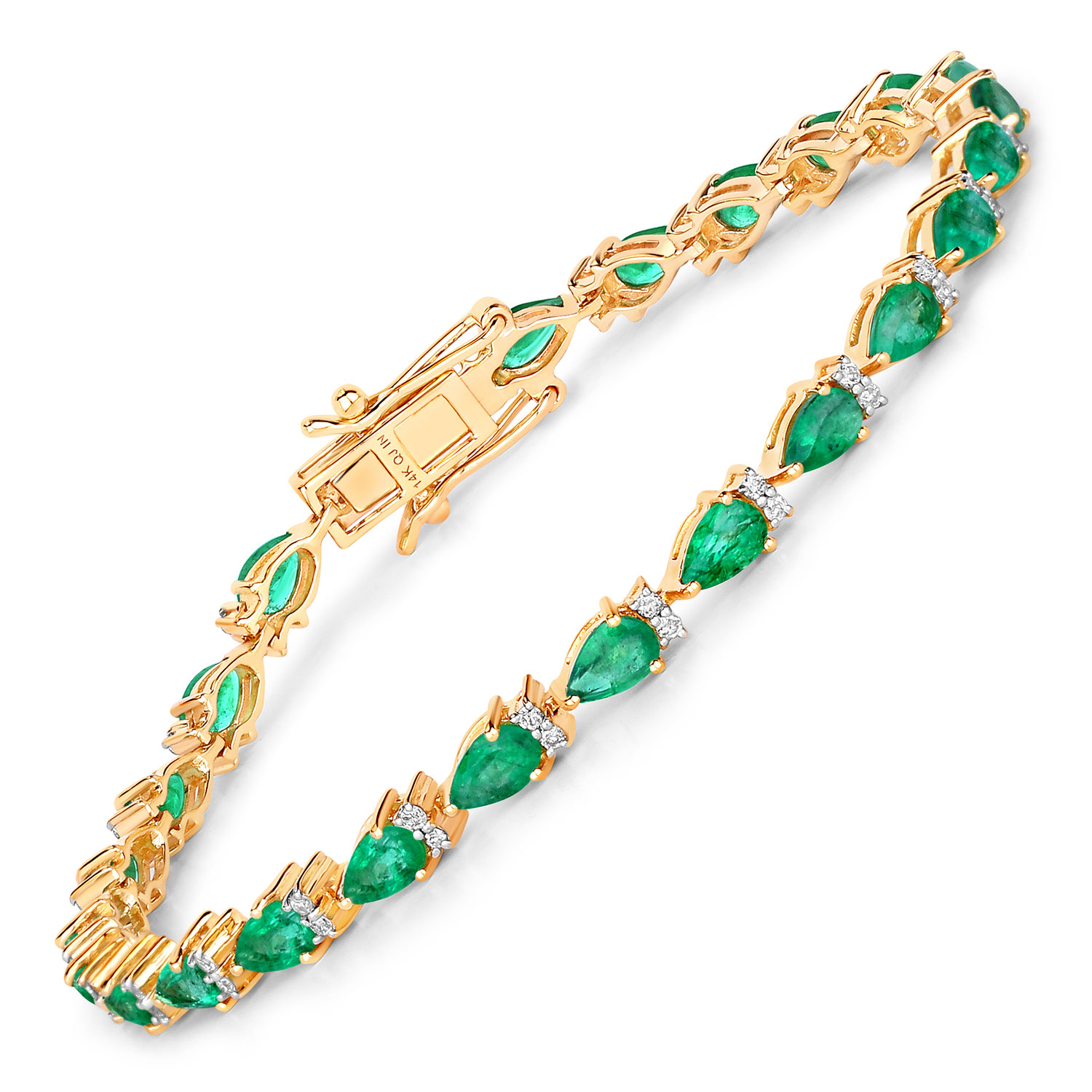 4.65 Carat Genuine Zambian Emerald and White Diamond 14K Yellow Gold Bracelet