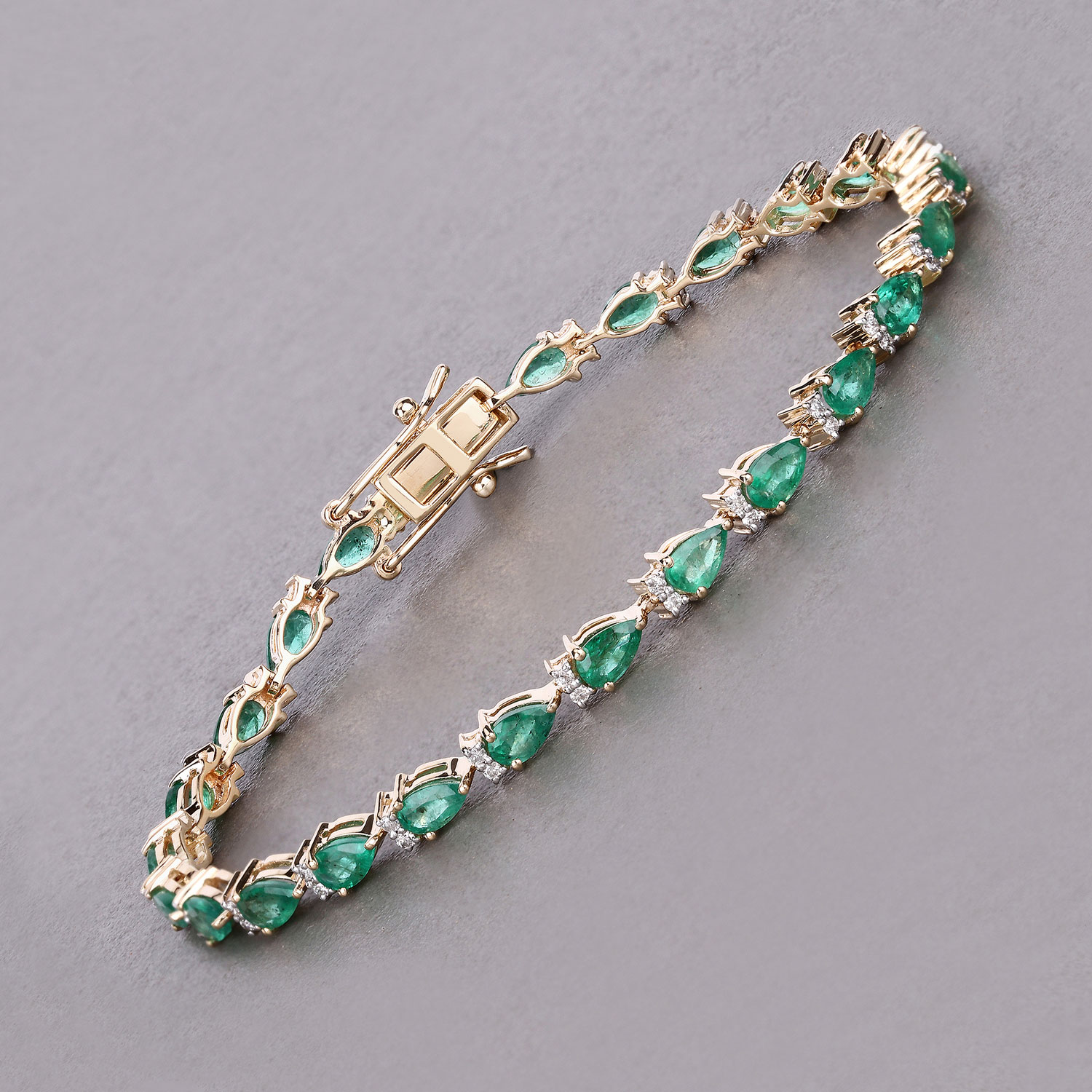 4.65 Carat Genuine Zambian Emerald and White Diamond 14K Yellow Gold Bracelet