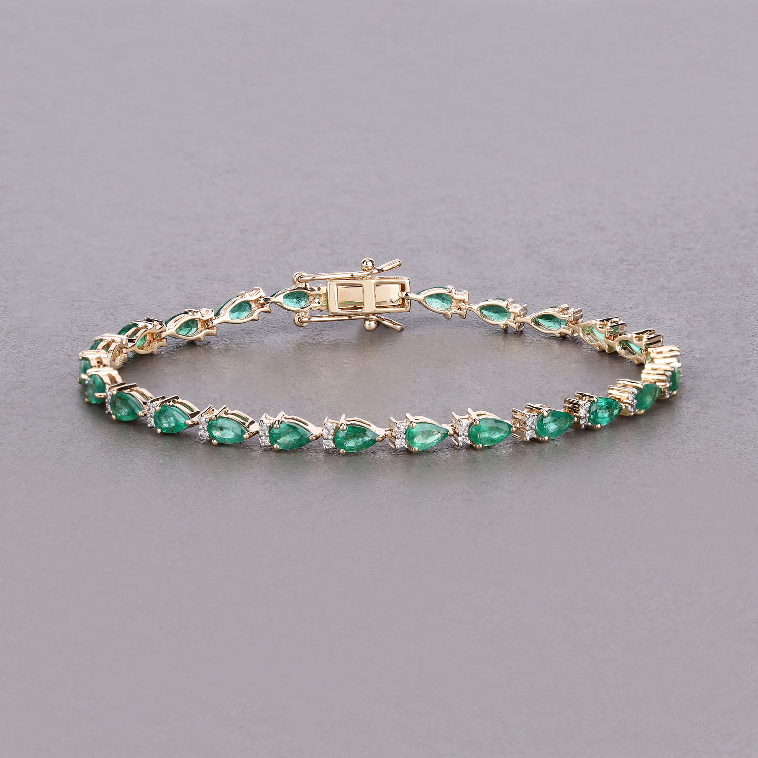 4.65 Carat Genuine Zambian Emerald and White Diamond 14K Yellow Gold Bracelet