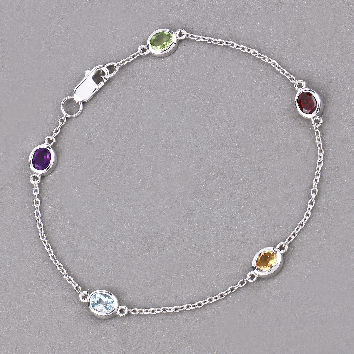 1.83 Carat Genuine Multi Stones .925 Sterling Silver Bracelet