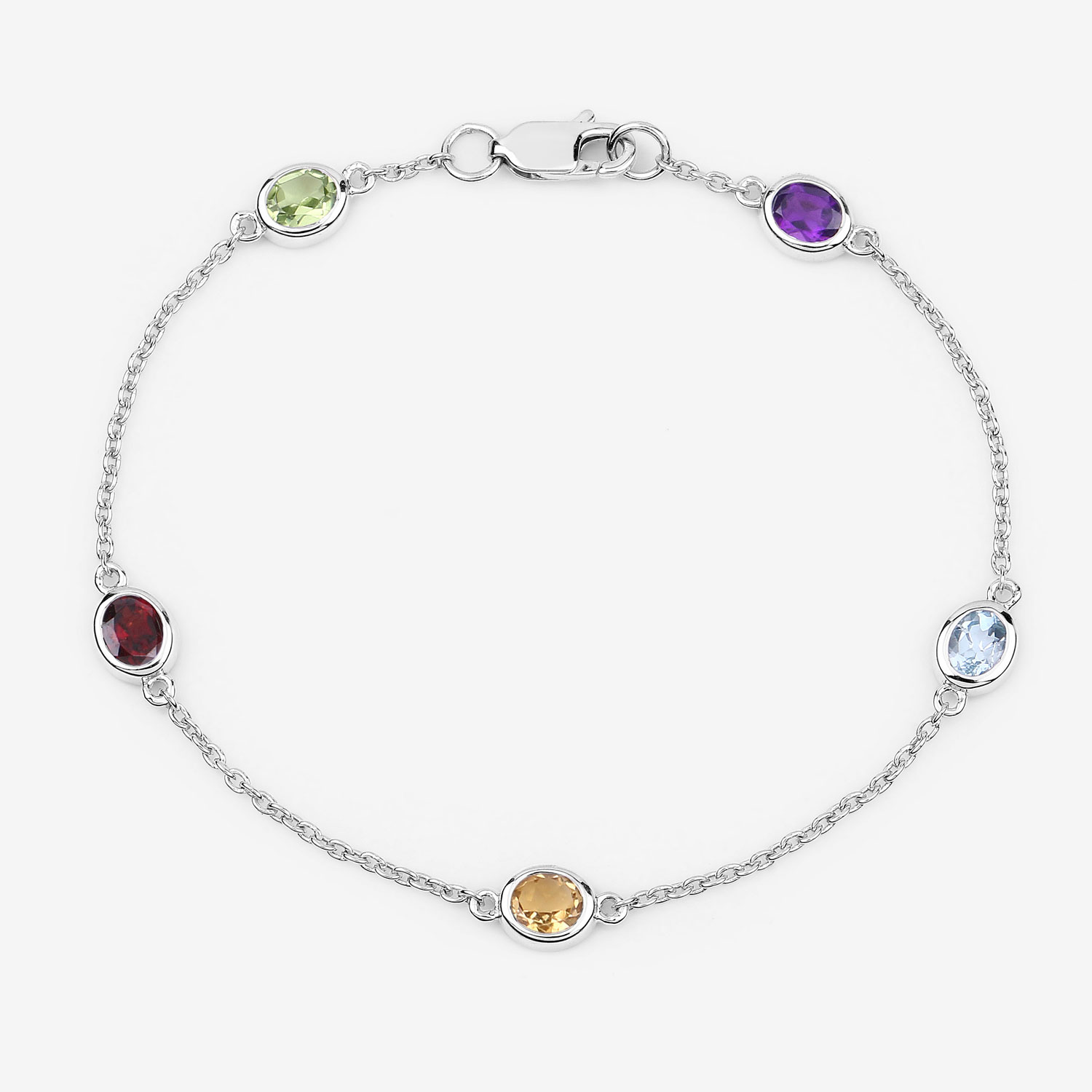 1.83 Carat Genuine Multi Stones .925 Sterling Silver Bracelet