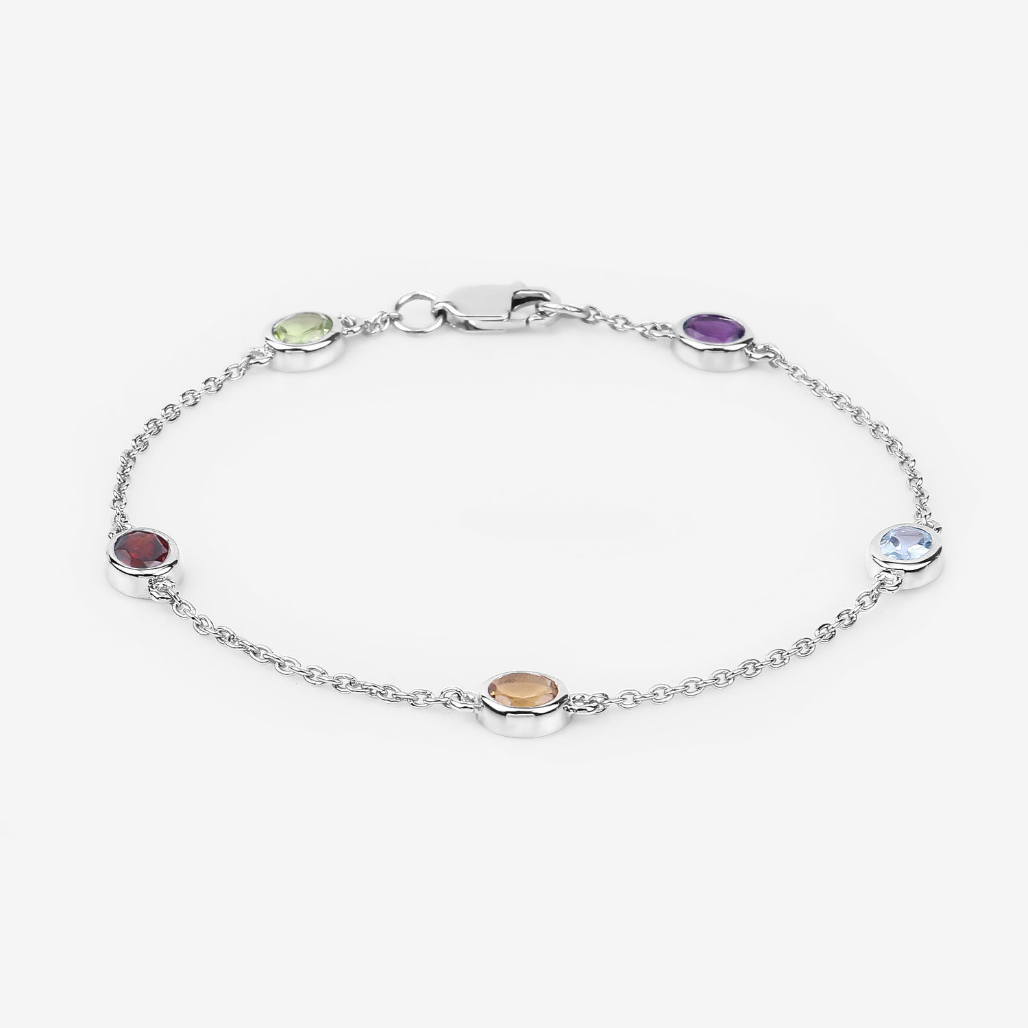 1.83 Carat Genuine Multi Stones .925 Sterling Silver Bracelet