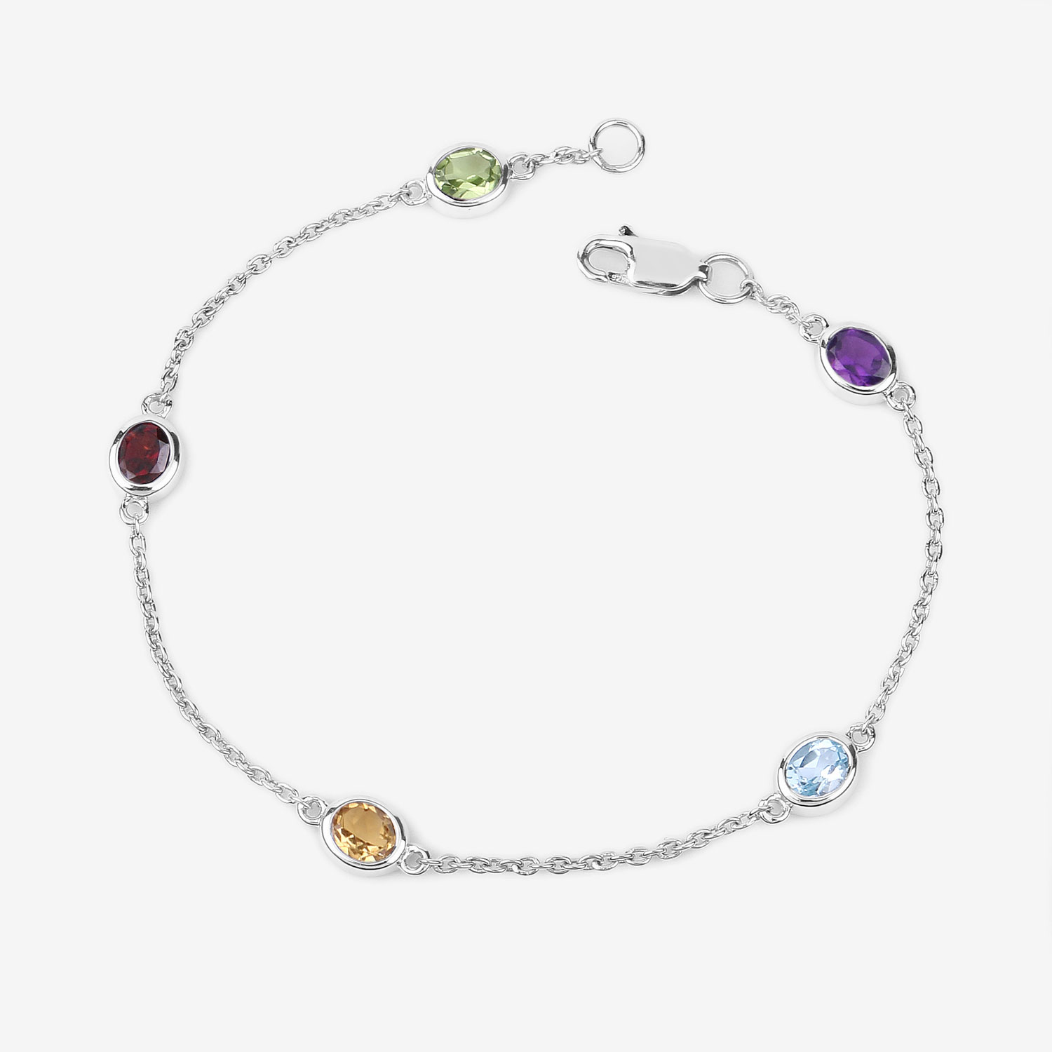 1.83 Carat Genuine Multi Stones .925 Sterling Silver Bracelet