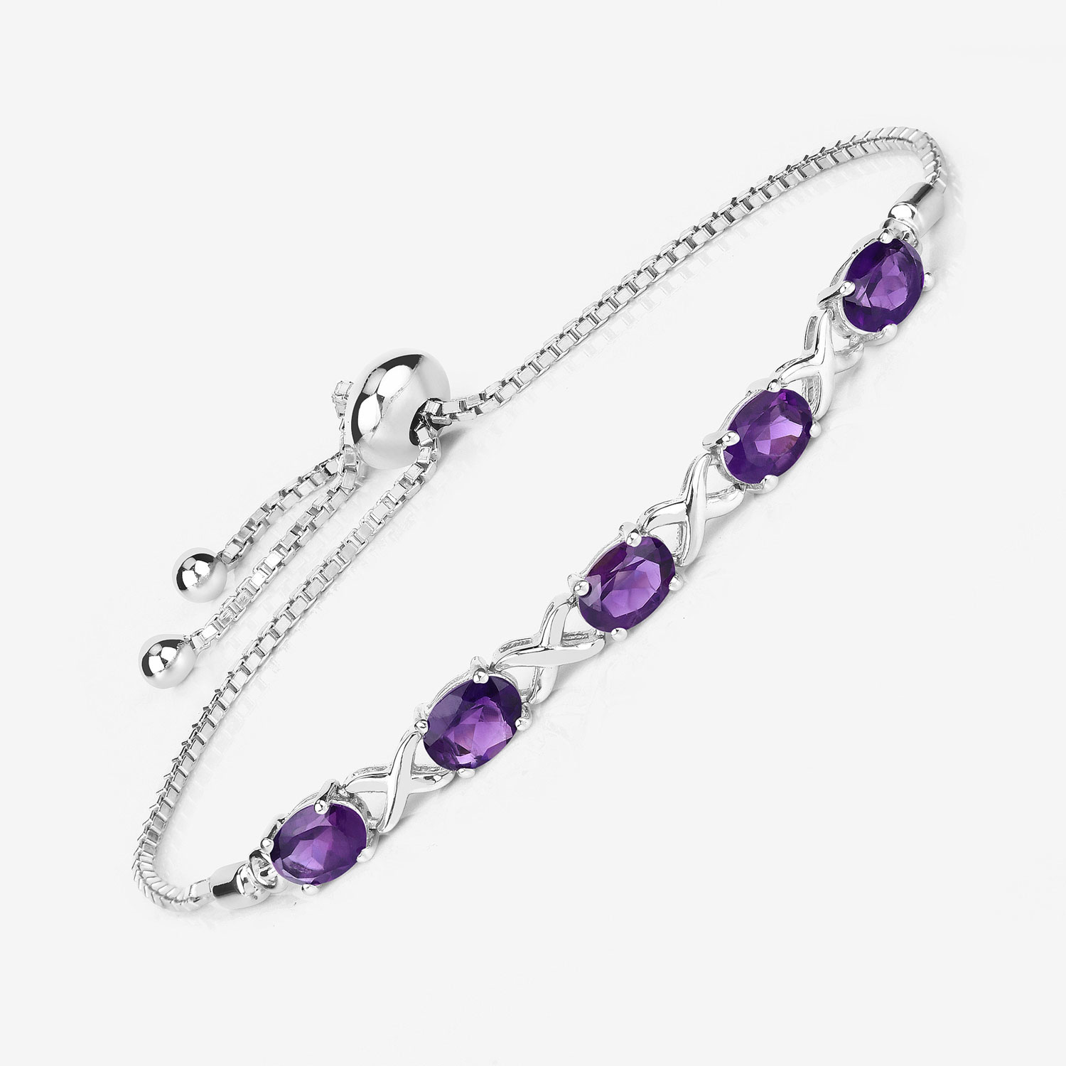 4.00 Carat Genuine Amethyst .925 Sterling Silver Bracelet