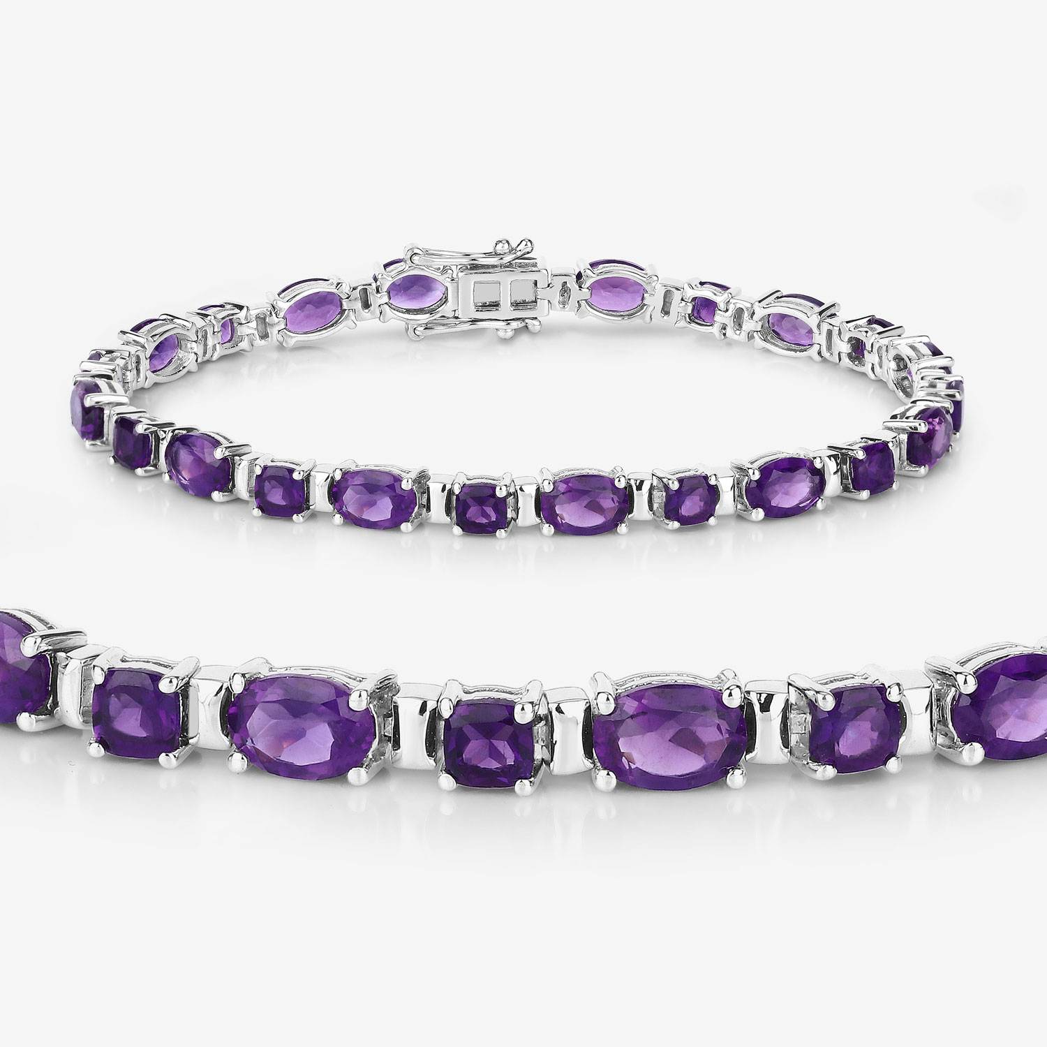 12.68 Carat Genuine Amethyst .925 Sterling Silver Bracelet