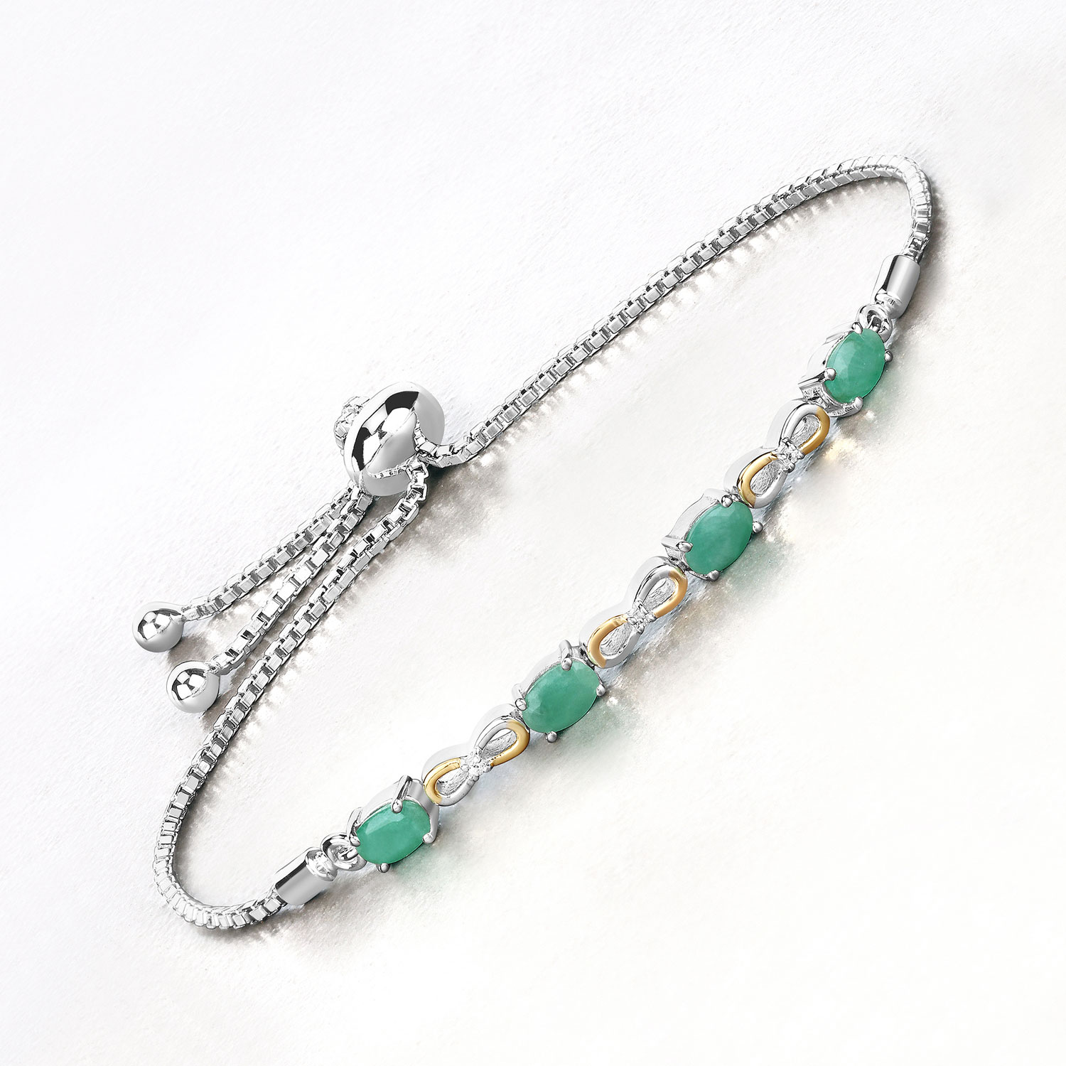 1.81 Carat Genuine Emerald and White Topaz .925 Sterling Silver Bracelet
