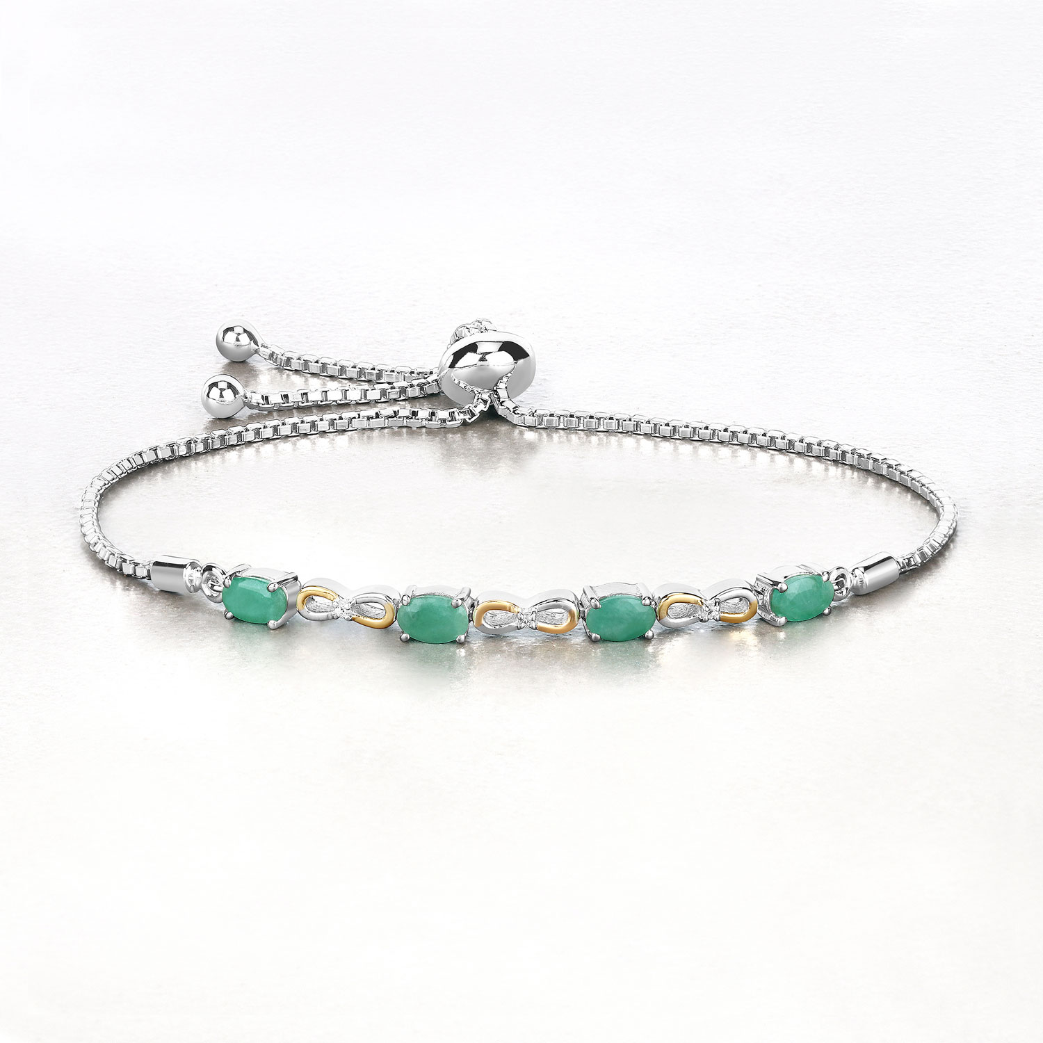 1.81 Carat Genuine Emerald and White Topaz .925 Sterling Silver Bracelet