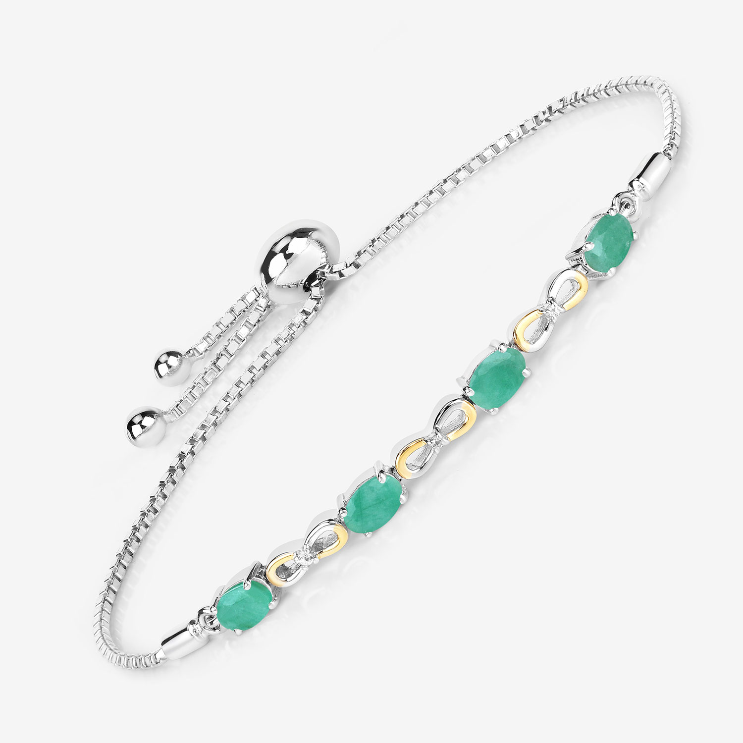 1.81 Carat Genuine Emerald and White Topaz .925 Sterling Silver Bracelet