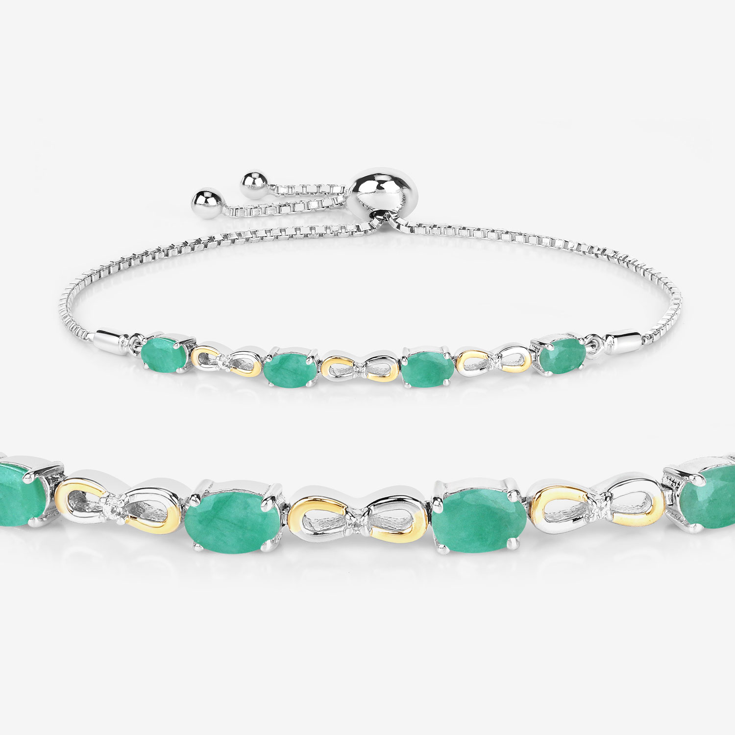 1.81 Carat Genuine Emerald and White Topaz .925 Sterling Silver Bracelet